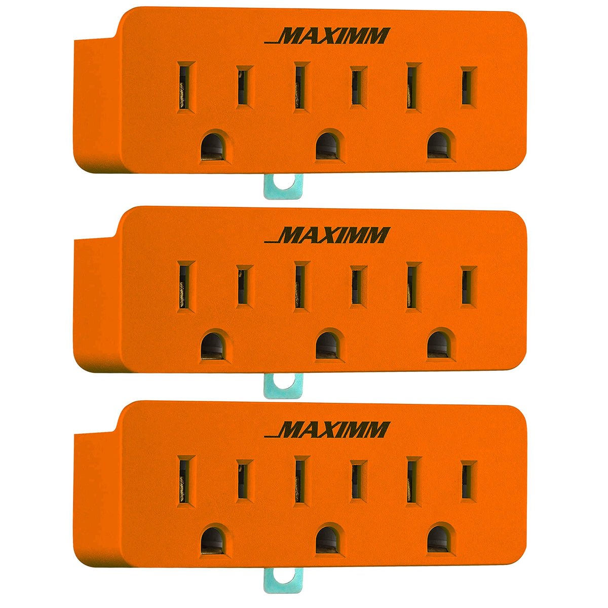 Maximm (3 Pack) 3 Outlet Grounding Adapter With Grounding Plug Orange, Turn 2 Prong Outlet To 3 Wire Grounding Outlets, Etl List