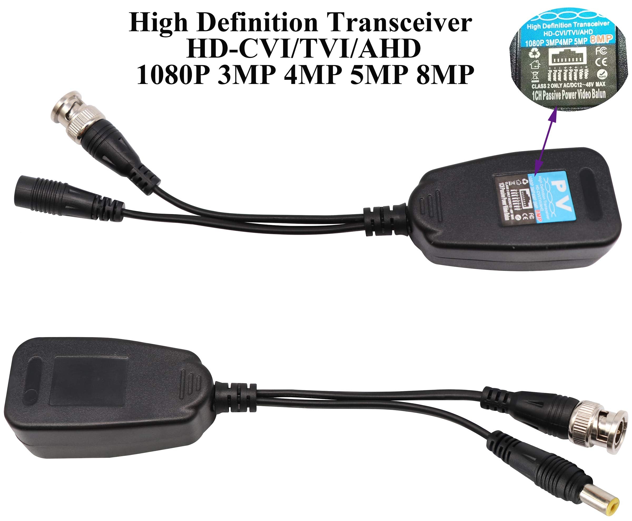 Aaotokk Video Balun Rj45 To Bnc Transceiver Transmitter Hd Cvi/Tvi/Ahd/Cvbs With Dc Power Connector For 1080P 3Mp 4Mp 5Mp 8Mp Cc