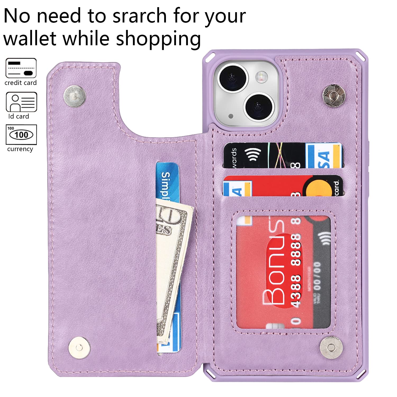Cavor For Iphone 13 Case With Card Holder,For Iphone 13 Wallet Case,For Iphone 13 Case For Women Men,Phone Cases For Iphone 13 C