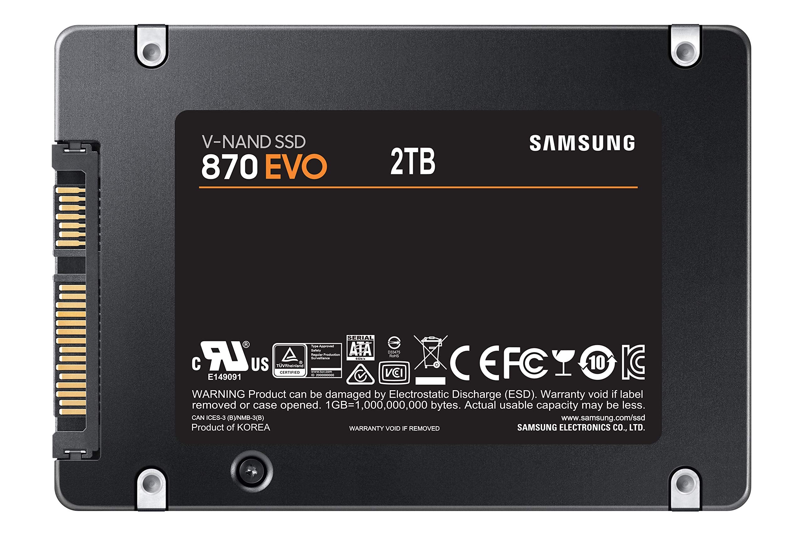 Samsung 870 Evo 2Tb, V-Nand, 2.5 . 7Mm, Sata Iii 6Gb/S, R/W(Max) 560Mb/S/530Mb/S, 98K/88K Iops, 1,200Tbw, 5 Years