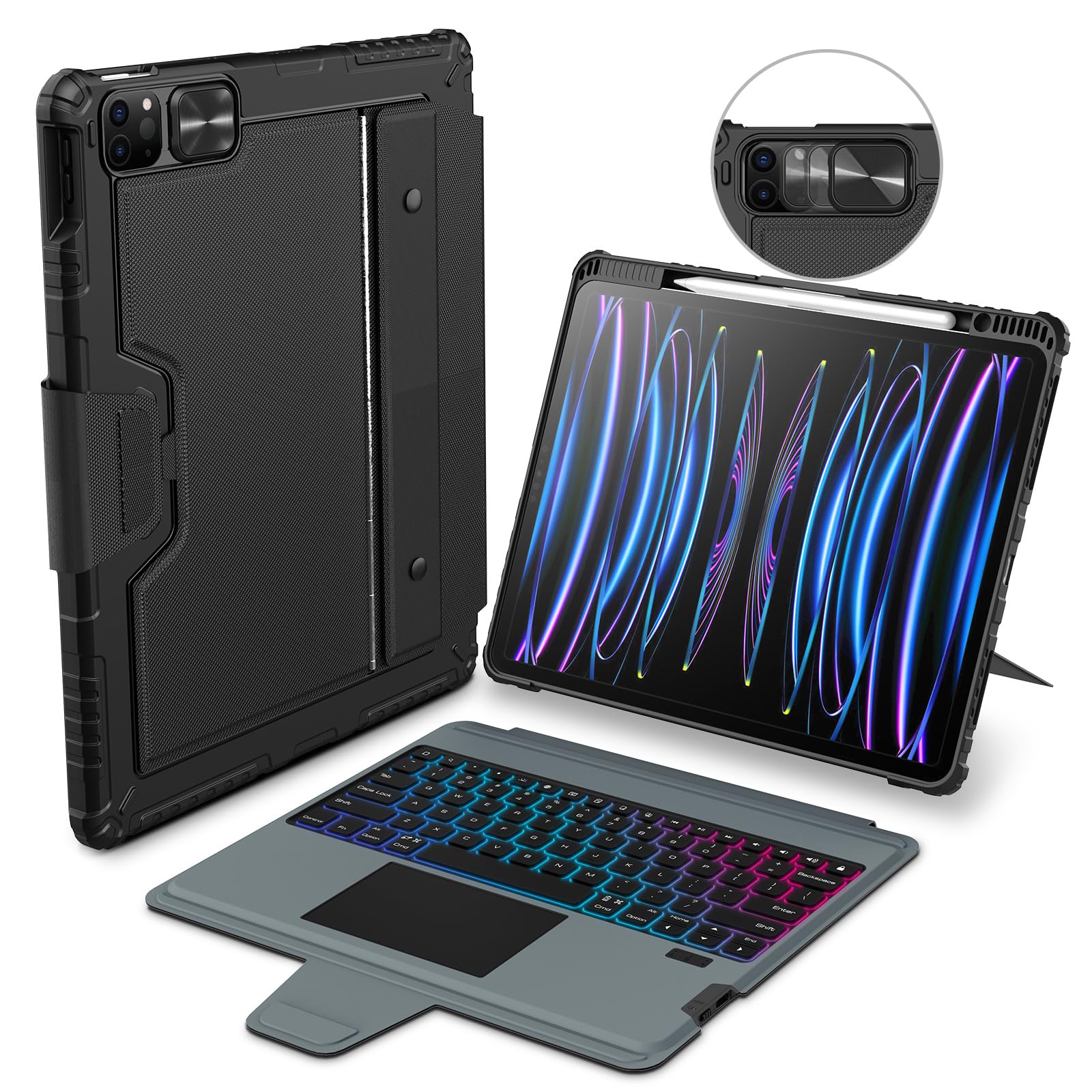 Nillkin Ipad Pro 12.9 Backlit Keyboard Case With Kickstand, Trackpad, Pencil Holder 12.9 Pro Ipad Keyboard Detachable Backlight