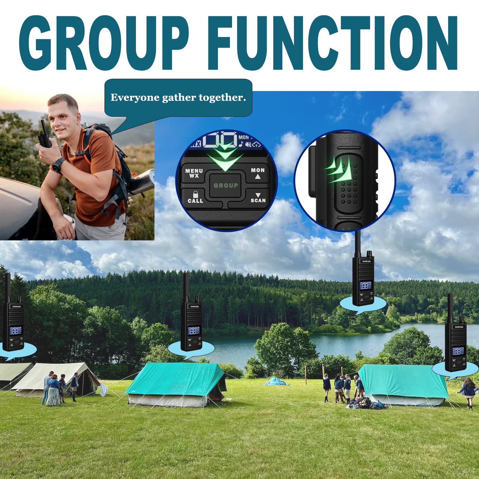 Samcom Gmrs Walkie Talkies For Adults, T2 Rechargeable Two Way Radios Long Range, 2 Watt Durable Emergency Radio,30 Channels Group Call, Noaa Weather Alert, Usb Type C (4 Pack)