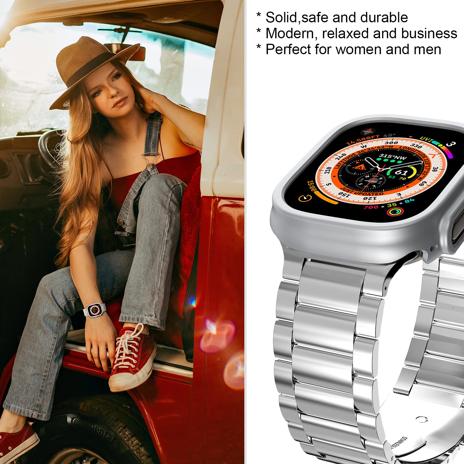 Hatalkin Case Bands Compatible For Apple Watch Ultra Band 49Mm With Case, Stainless Steel Apple Watch Ultra 49Mm Band And Rugged