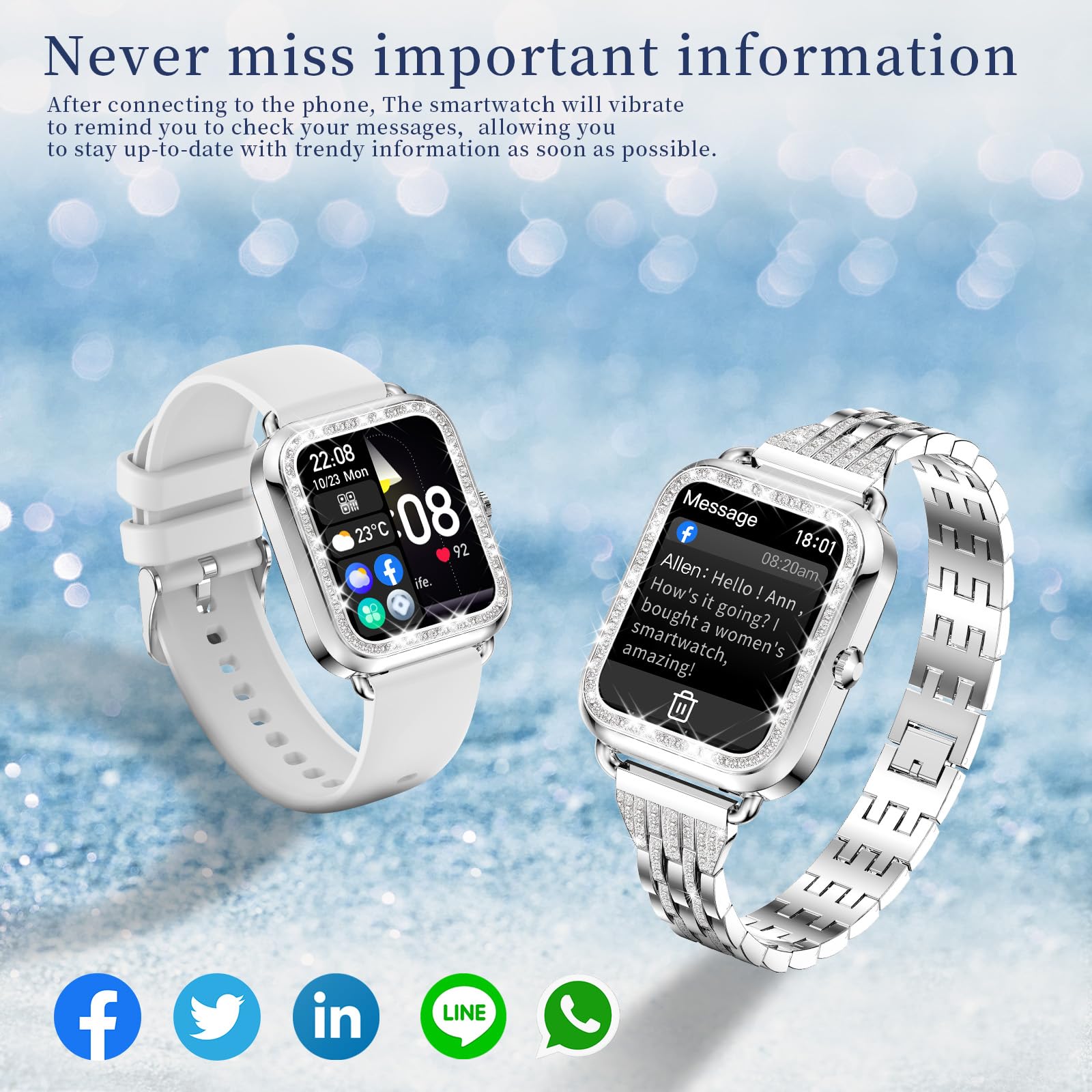 Smart Watch For Women Diamonds(Answer/Make Call),1.29''Hd Touch Screen Smart Watch Android,Fitness Tracker With Heart Rate/Blood