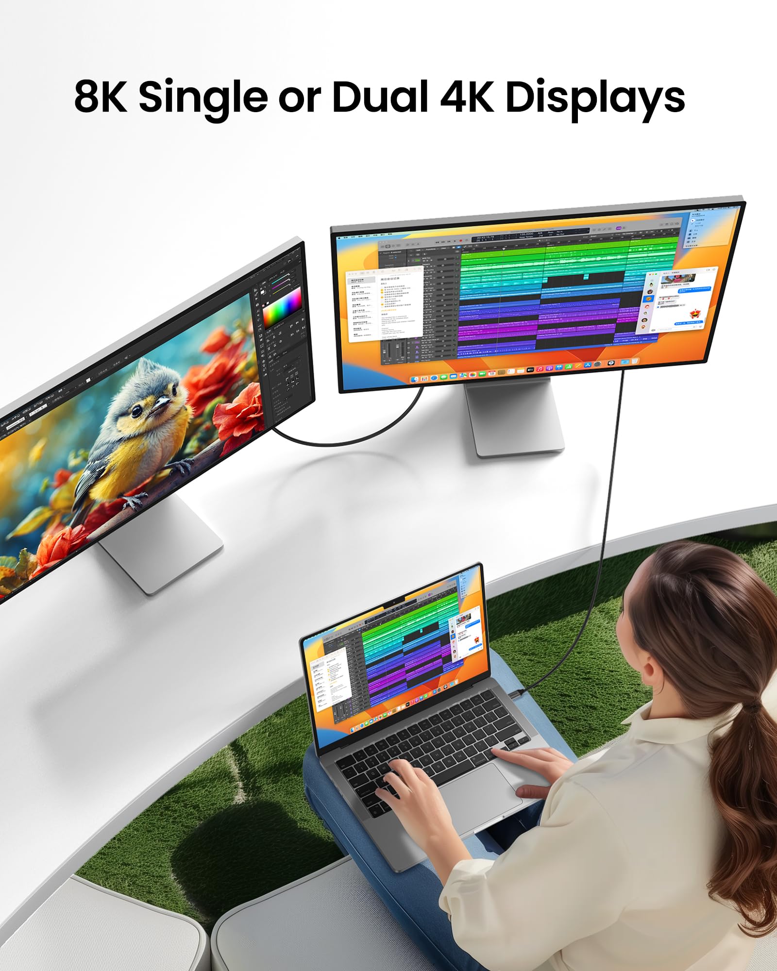 Silkland Usb 4 Cable For Thunderbolt 4 Cable, 40Gbps Data Sync, Support 8K/5K@60Hz, 4K@144Hz, 240W, Netbraid 48 Usb C Monitor Cable 5Ft Compatible For Macbook, Portable Monitor, Ssd, Docking, Egpu
