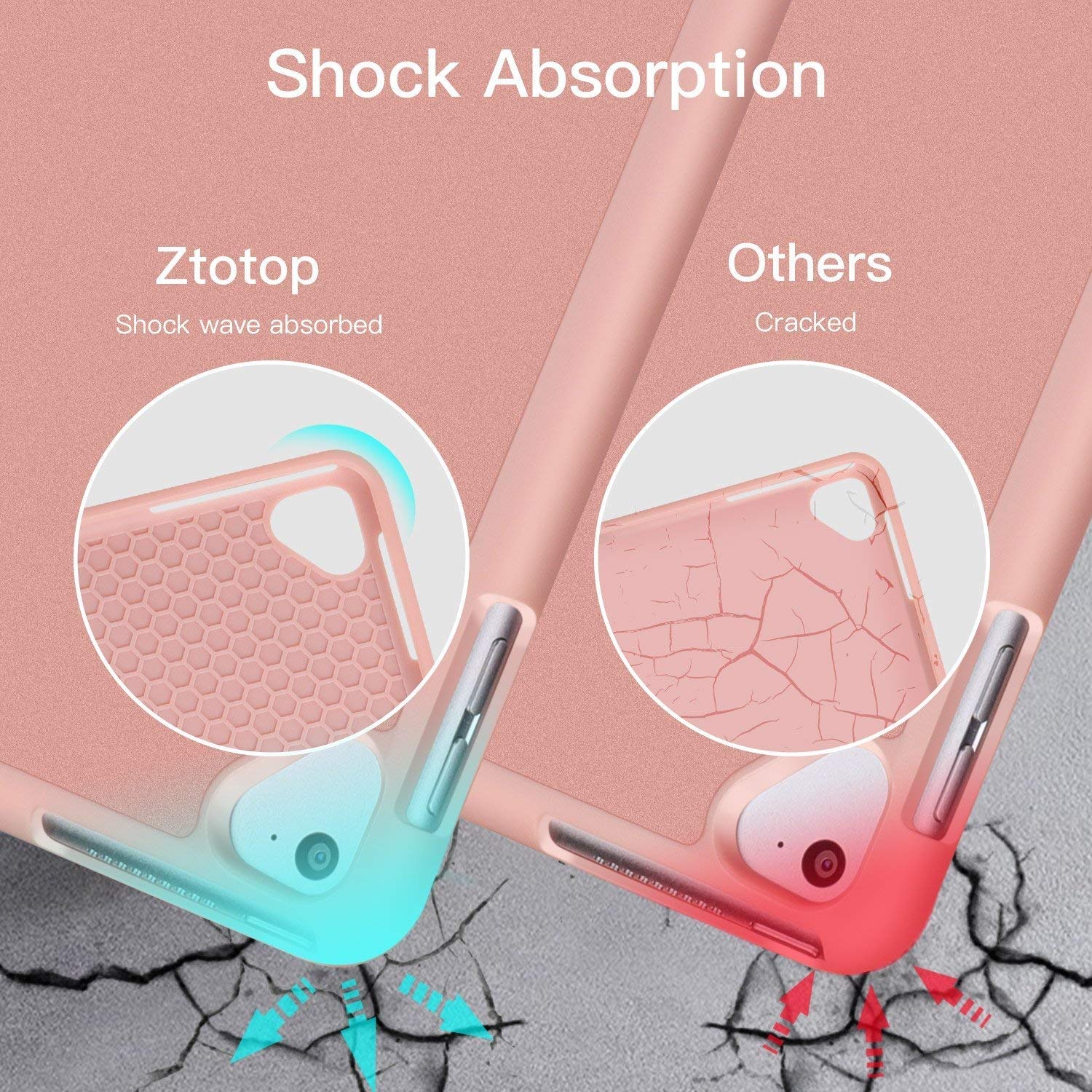 Ztotopcases For Ipad Pro 12.9 Inch 2017/2015 (1St & 2Nd Generation) With Pencil Holder, Lightweight Soft Tpu Back Cover + Auto S