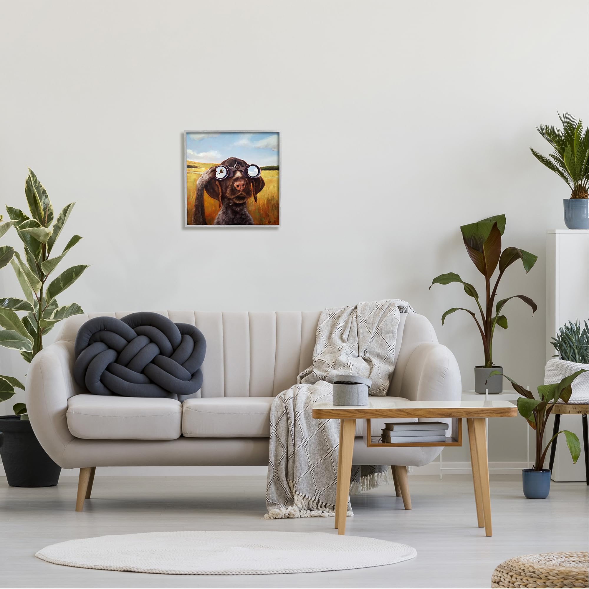 Stupell Industries Dog Watching Bird Binoculars Gray Framed Giclee Art Design By Lucia Heffernan