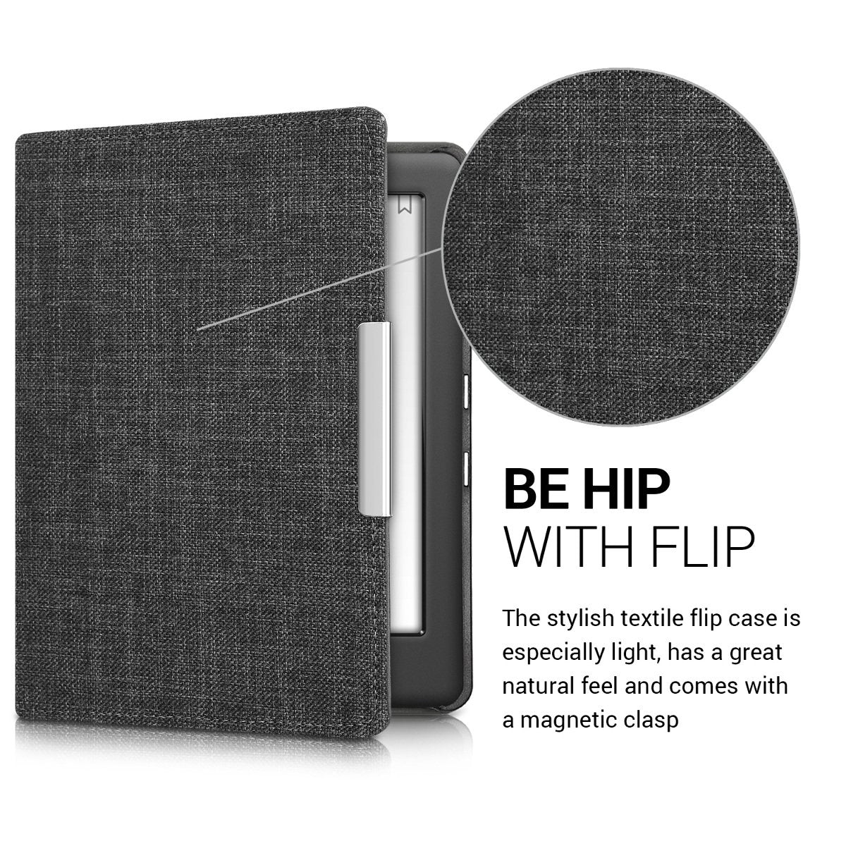 Kwmobile Case Compatible With Kobo Glo Hd/Touch 2.0   Book Style Fabric E Reader Cover Flip Folio Case   Dark Grey