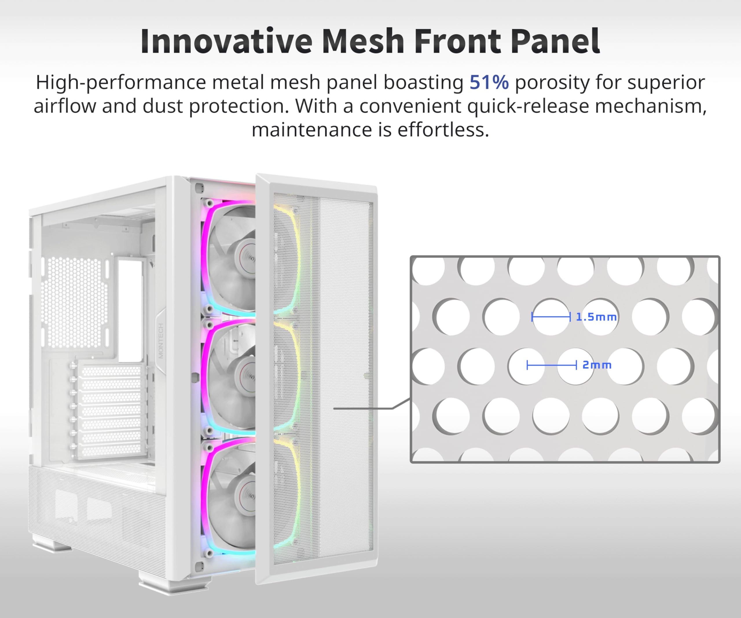 Montech Sky Two Gx, E Atx Mid Tower Case, High Airflow Performance, 3X140Mm Pwm Argb Fans Pre Installed, Tempered Glass Panel, M