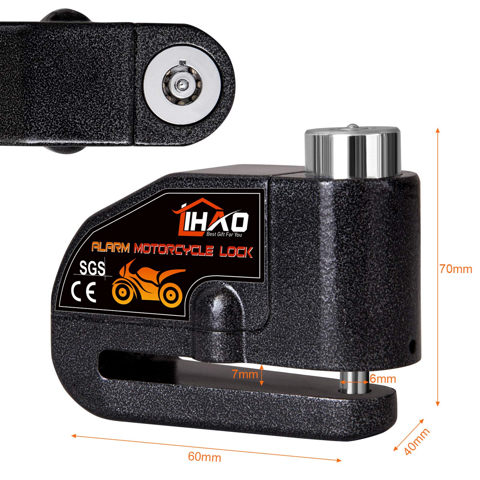 LIHAO Motorcycle Disc Lock - Waterproof Anti-Theft Brake Alarm Lock for Bikes & Scooters, Black