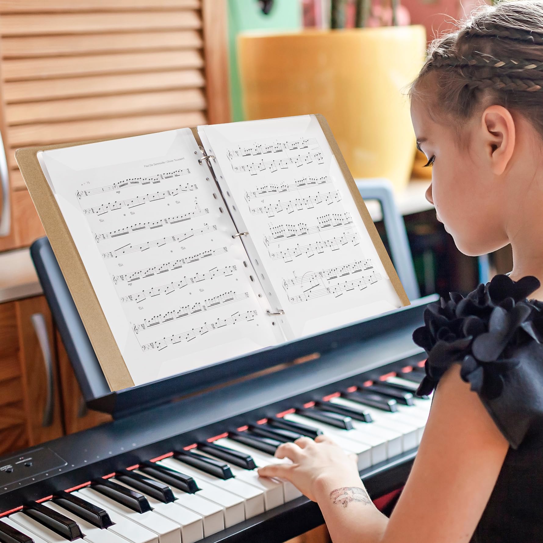 Rockhouse Sheet Music Folder, 3 Ring Binder Music Holder Choir Folder 40 Pages Fit For Sheet Music Paper 8.5 X 11 Inch (Kraft Pa