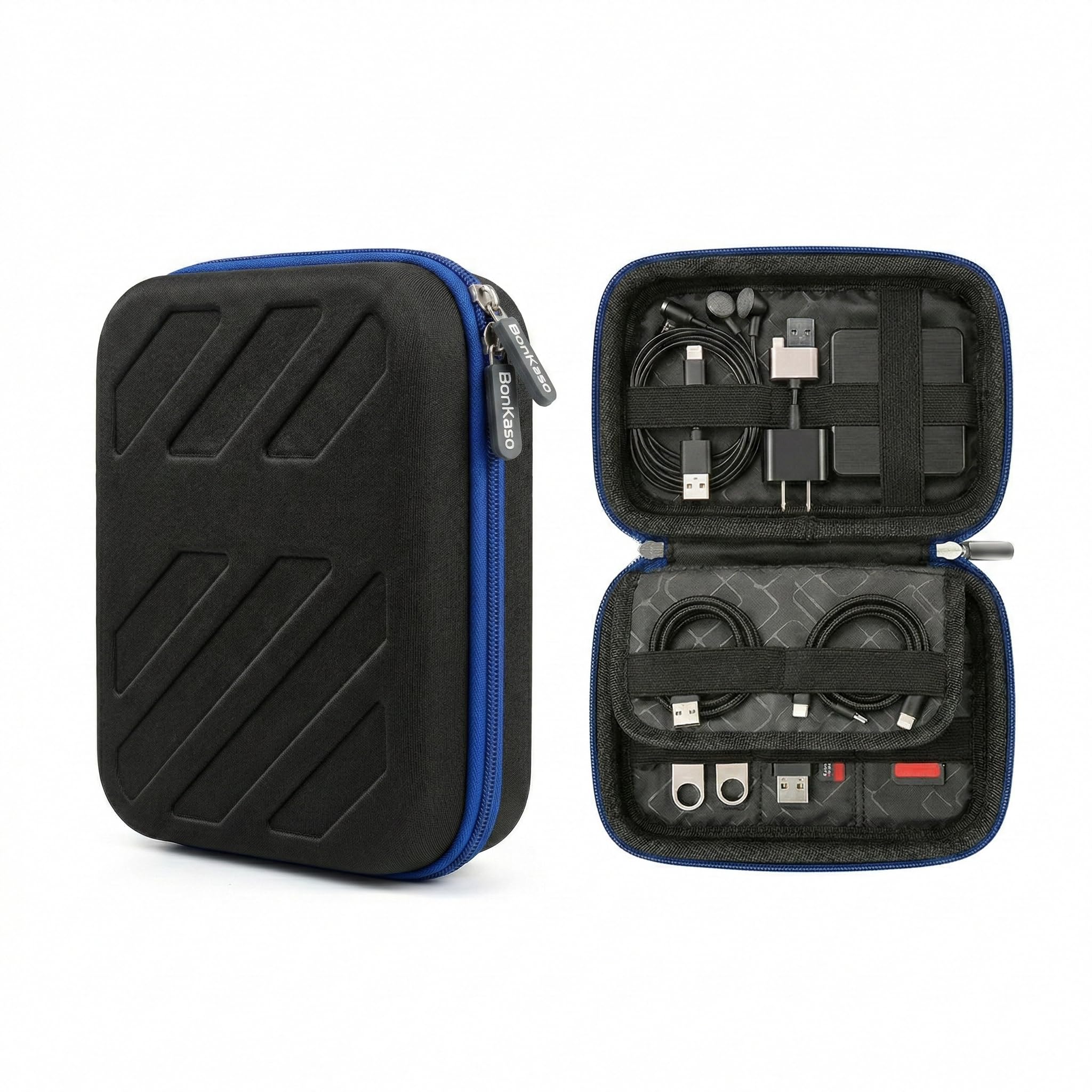 Bonkaso Tech Organizer Pouch Hard Shell  Travel Electronics Accessories Case For Charger, Usb Cable, Power Bank, Earphones & Ha