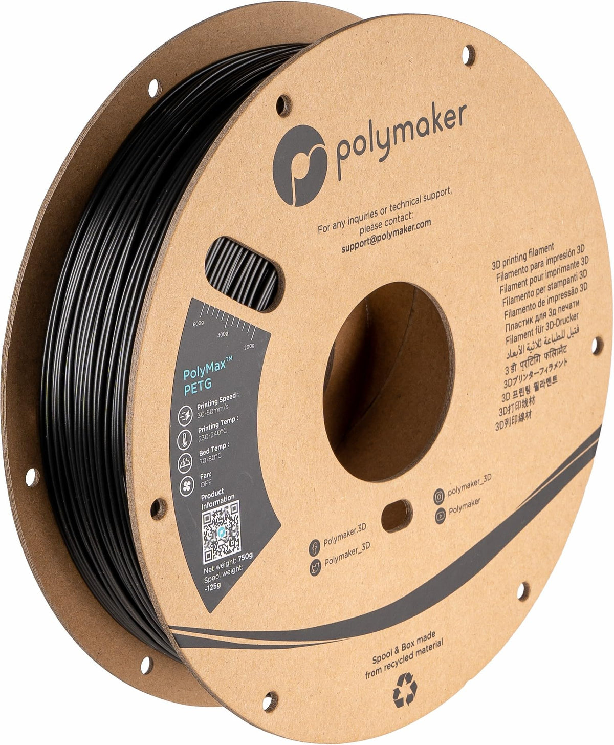 Polymaker Tough Petg Filament 1.75, Black Petg 750G   Polymax Petg 1.75Mm 3D Printer Filament Petg 1.75, Tougher Petg+ 3D Black
