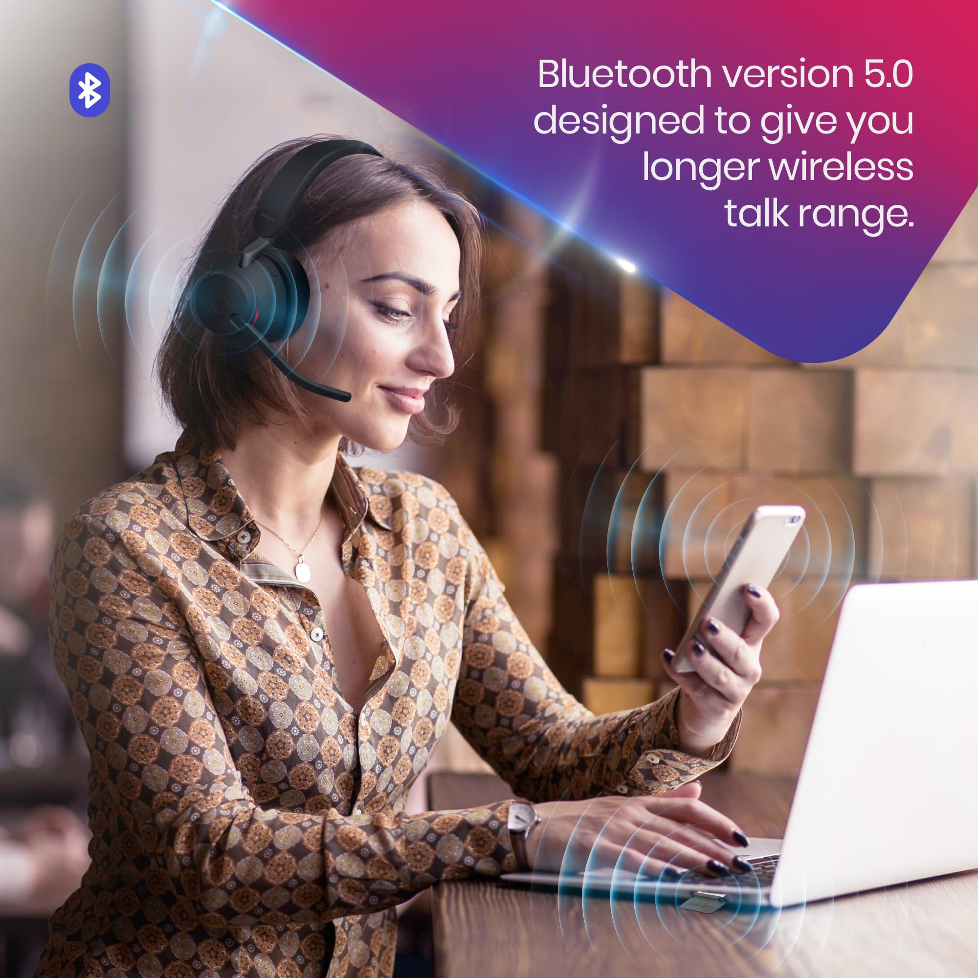 Evolve2 65 Wireless Headset Ms, Bluetooth Dongle, Compatible With Zoom, Teams, Webex, Laptop, Phone Calls, Vonage, 8X8, 26599-99