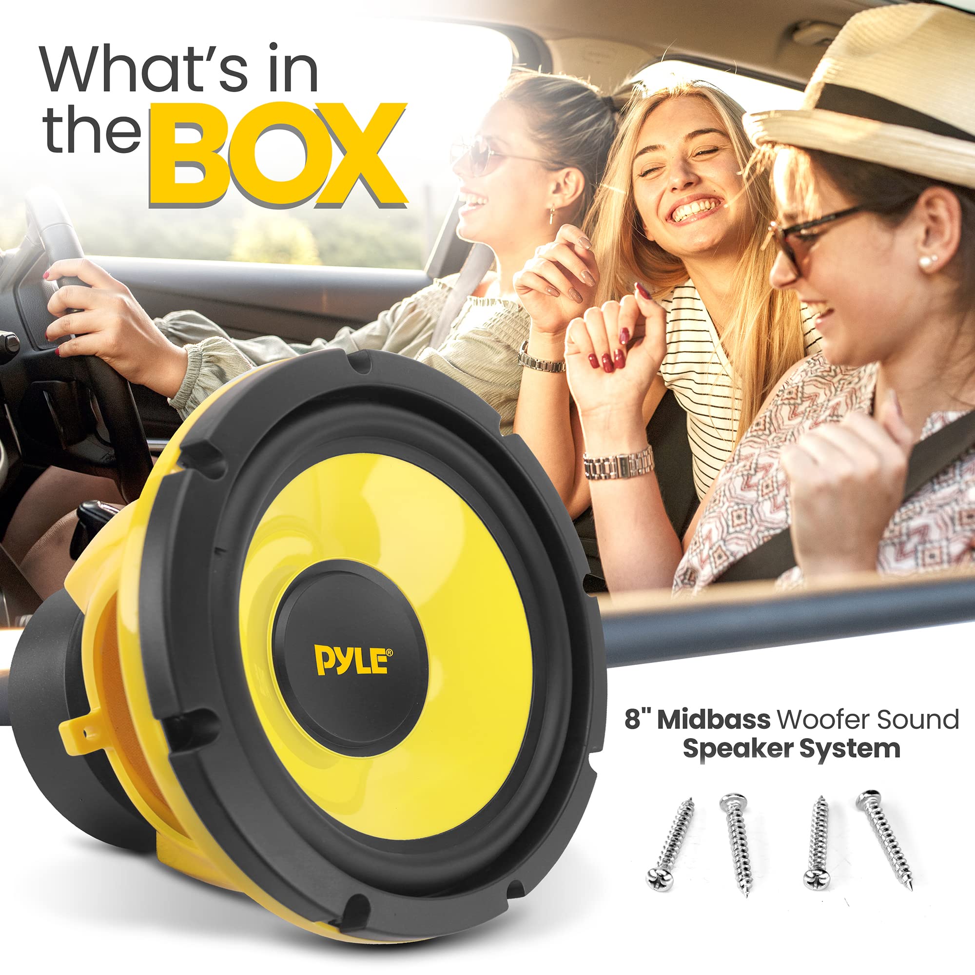 Pyle Car Midbass Speaker System - Pro 8 Inch 400 Watt 4 Ohm Auto Mid-Bass Component Poly Woofer Audio Sound Speakers For Car Ste