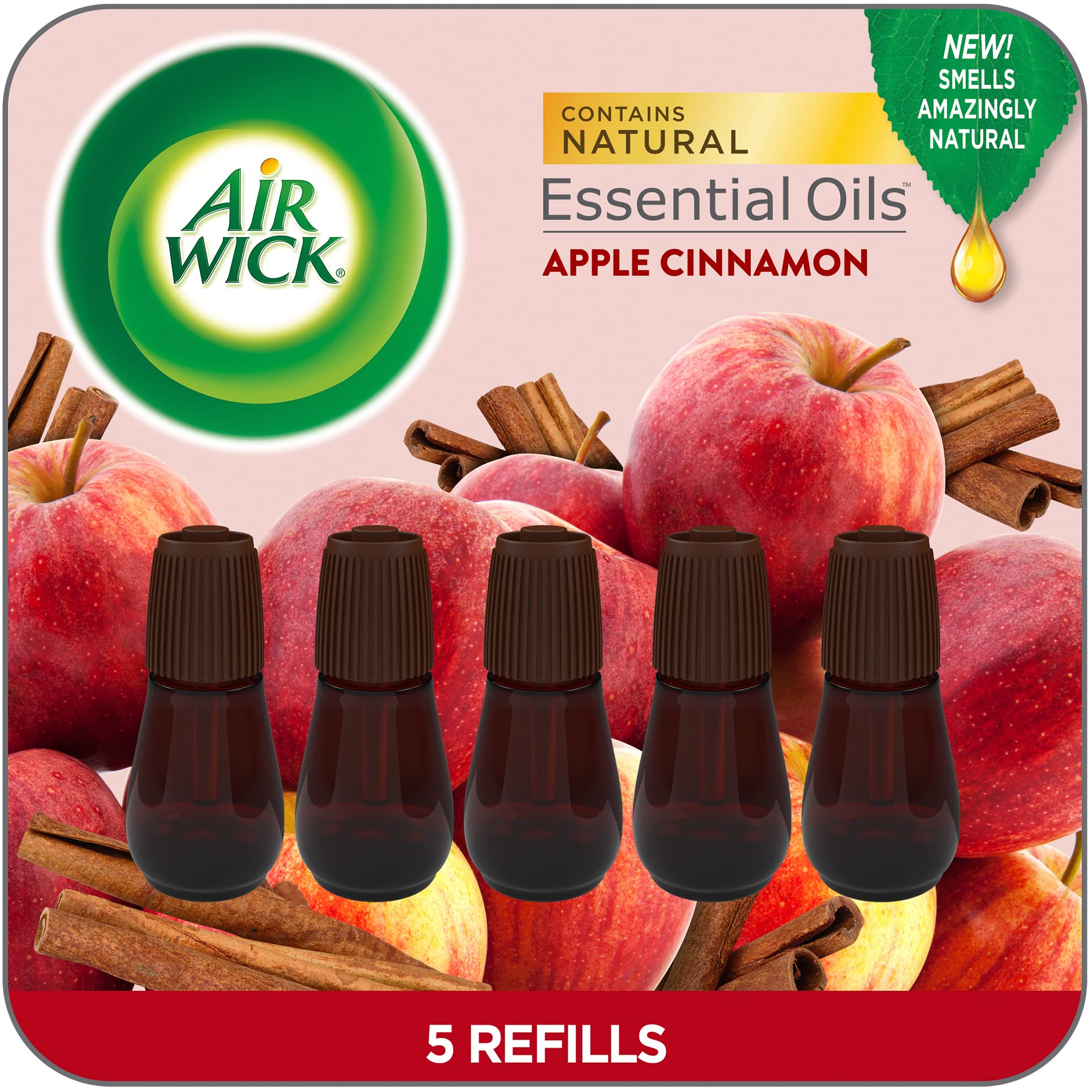 Air Wick Essential Mist Refill, 5 Ct, Apple Cinnamon, Essential Oils Diffuser, Air Freshener