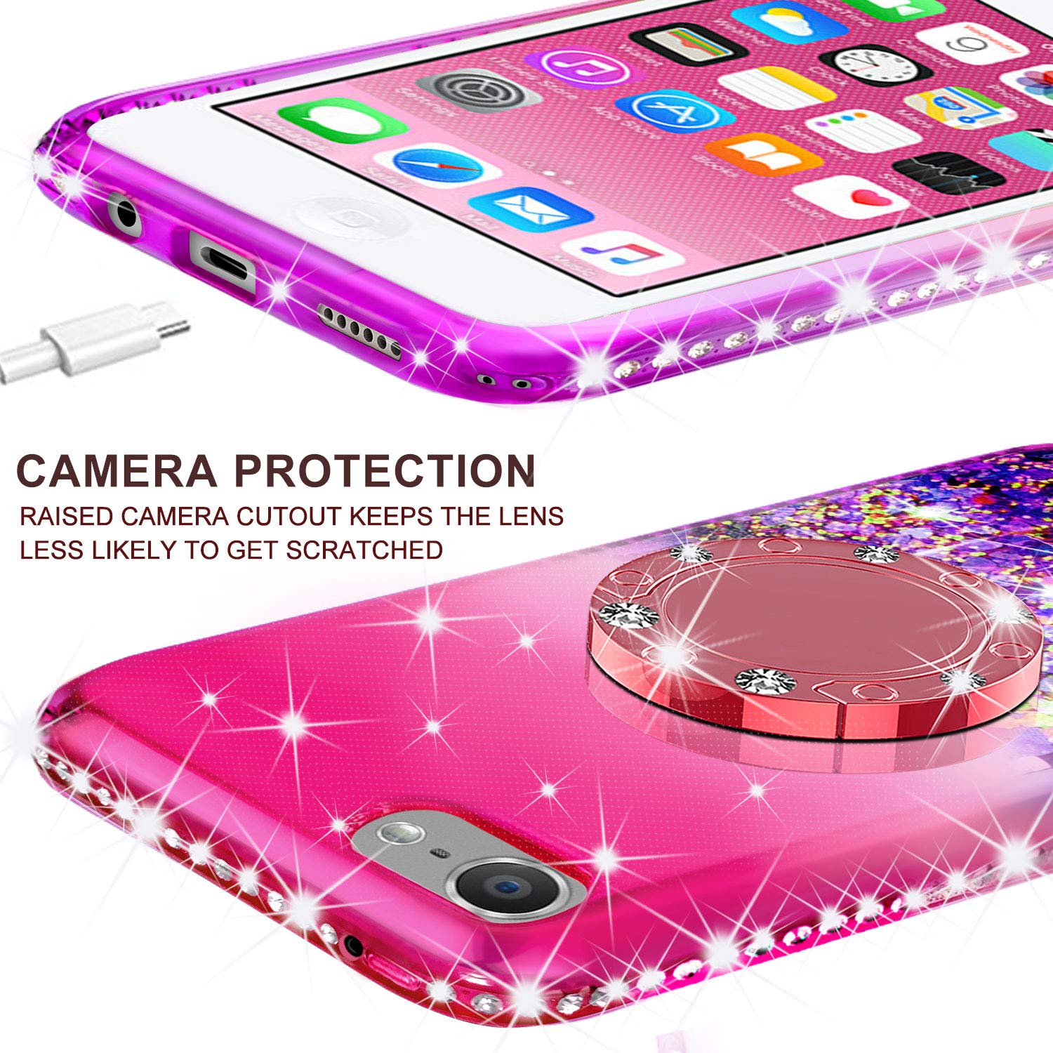 Soga Rhinestone Liquid Float Quicksand Cover Cute Girl Phone Case Compatible For Ipod Touch 5/Ipod Touch 6 Case, With Embedded M