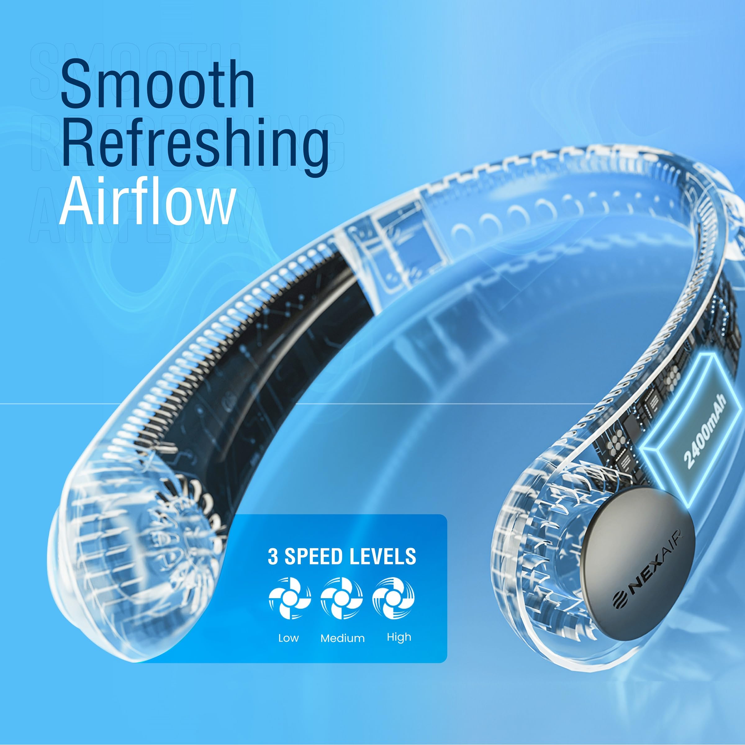 Nexair Portable Neck Fan  3 Speed Rechargeable Bladeless Neck Cooler, Quality Comfortable Lightweight, Personal Neck Fan For Wom