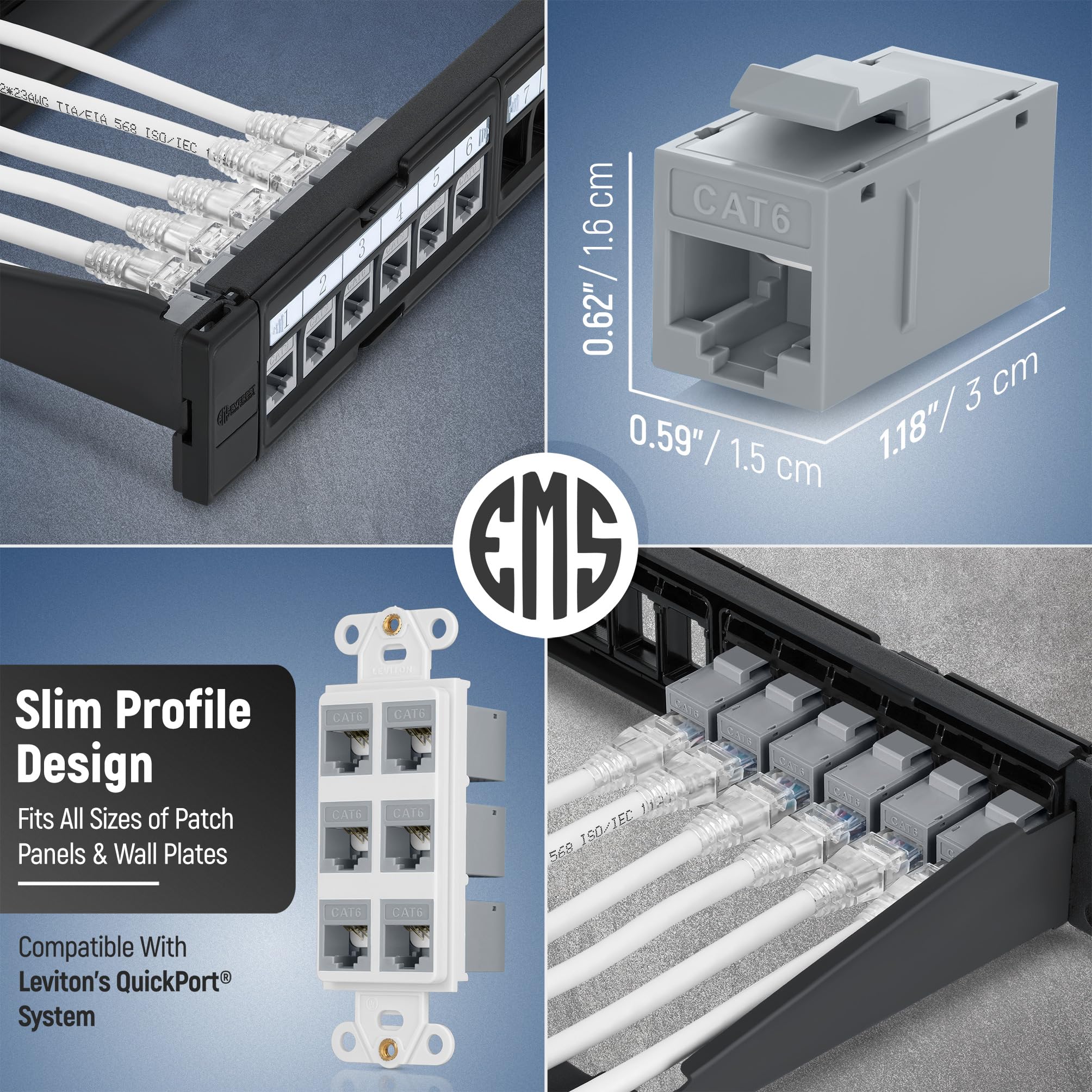 Everest Media Solutions Rj45 Cat6 Keystone Coupler In Gray   24 Pack   Female To Female Ethernet Keystone Jack For Standard Wall
