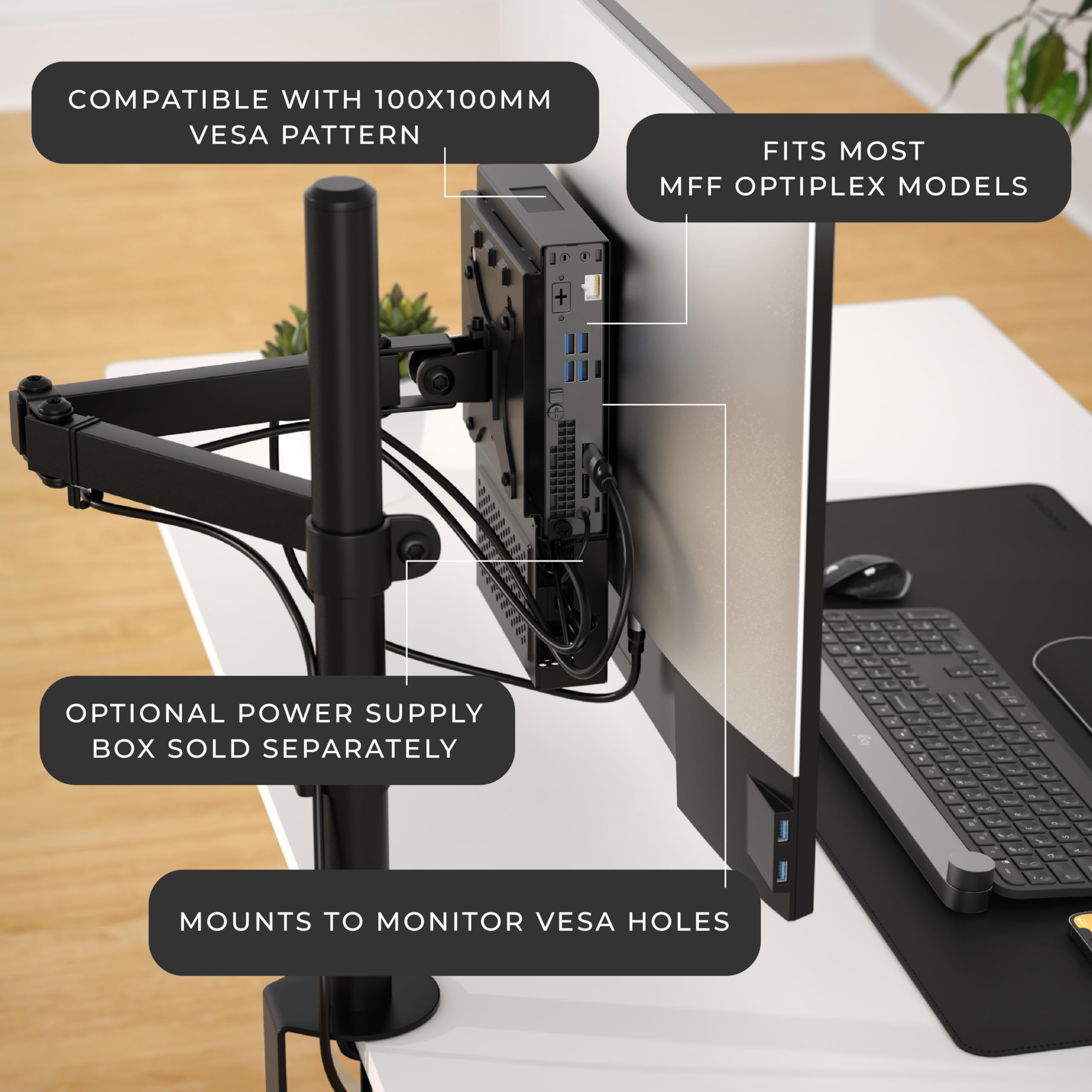 Humancentric Dual Vesa Mount Compatible With Dell Optiplex Micro Mount, Supports Vesa Dell Micro Mount Using Monitor Arm Wall Mount 100X100Mm, Power Supply Holder Sold Separately, Part Number 101 2110