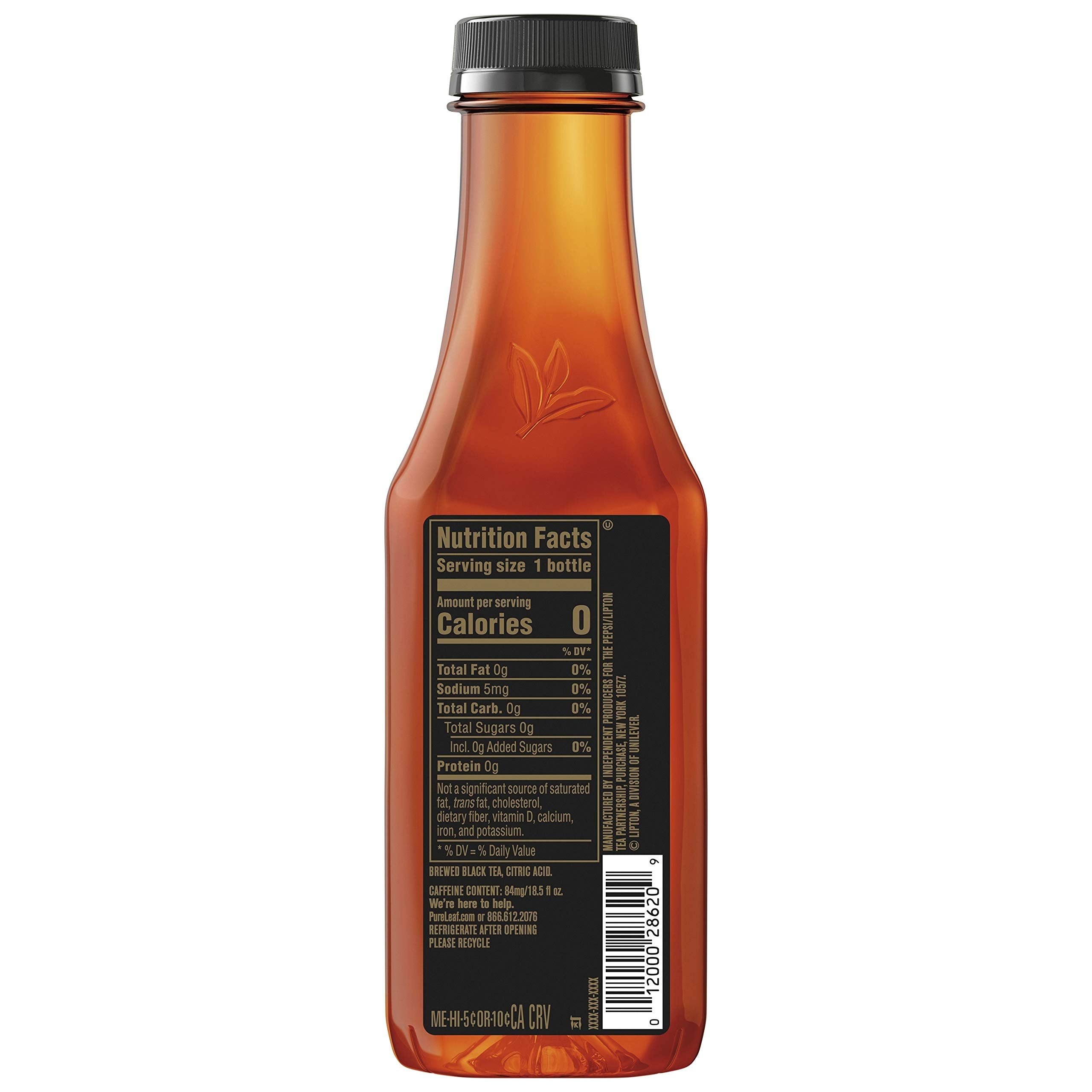 Pure Leaf Unsweetened Black Iced Tea, 18.5 Fl Oz - Refreshing, Zero Sugar, Natural Flavor