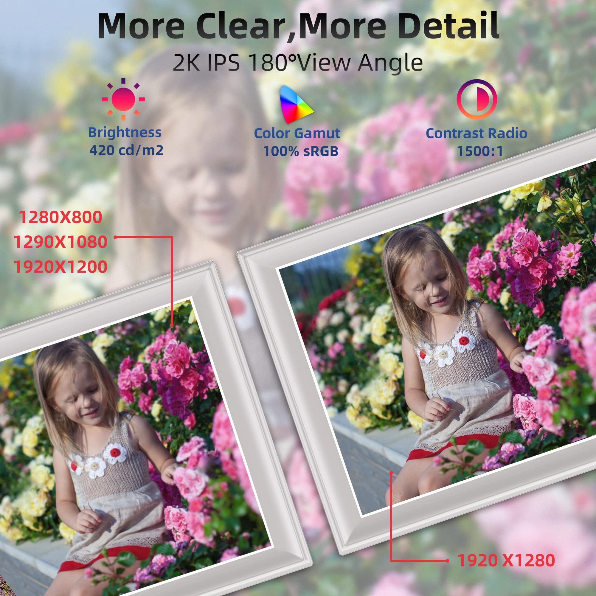 64Gb 2K 11Inch Digital Photo Frame Wifi6&5G Digital Picture Frame 100% Srgb 1920X1280 Fhd Ips Touch Screen,Share Photos & Videos