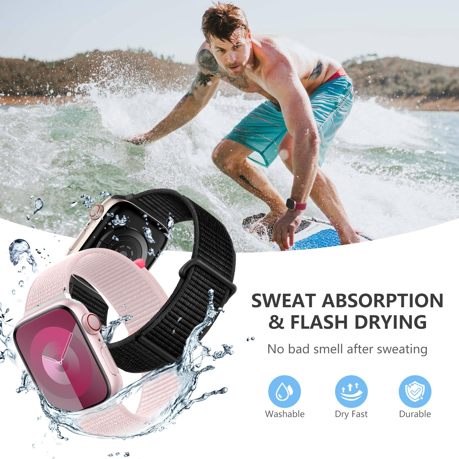 Getino Sport Loop Band Compatible With Apple Watch Bands For Women Men 46Mm 44Mm 45Mm 49Mm 42Mm 40Mm 41Mm 38Mm, Braided Stretchy