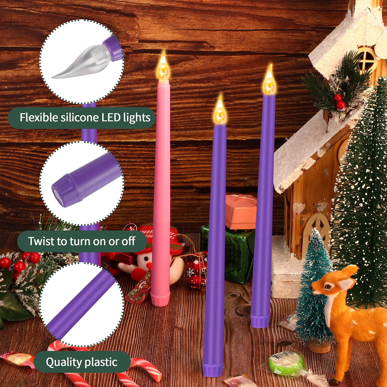 Honoson 4 Pieces Hanukkah Led Taper Advent Candles Flameless Taper Flickering Candles For Hanukkah Christmas Advent Rituals Holi