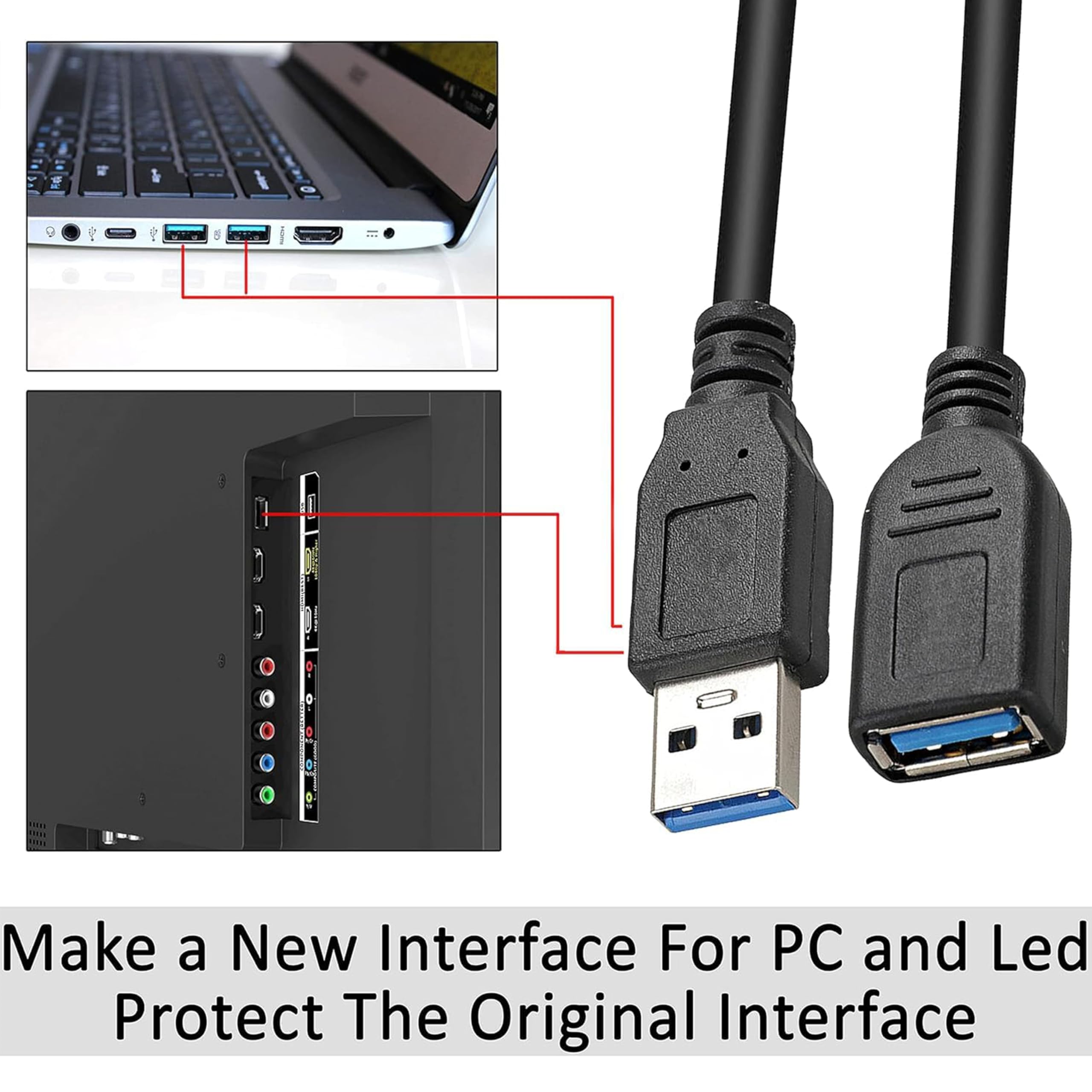Saitech It 6 Pack 15Cm Short Usb 3.0 Male A To Female A Extension Cable 5Gbps For Laptop/Pc/Mac/Printers  Black