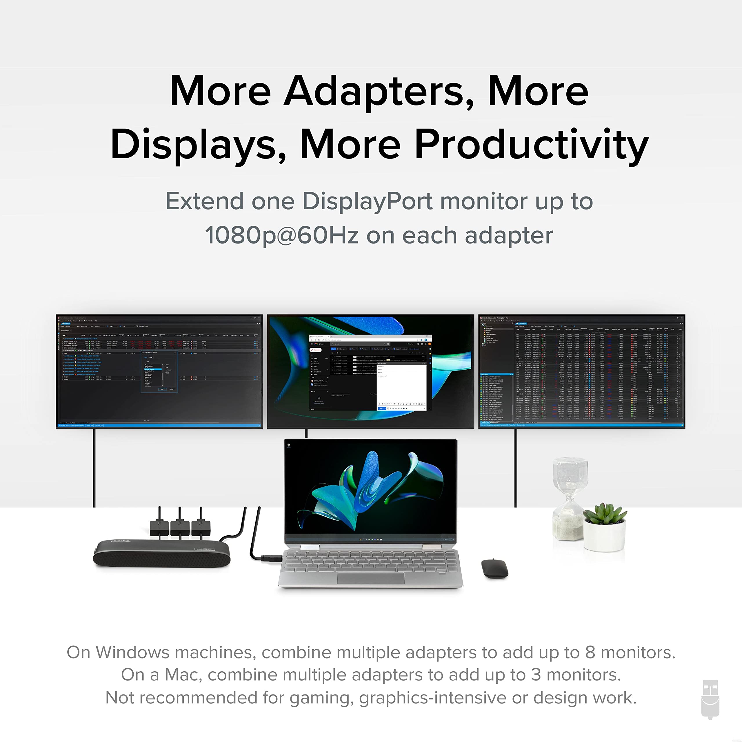 Plugable Usb To Displayport Adapter. Connect One Or More To Any Mac Or Windows System To Add Extra Displays Up To 1920X1080 60Hz