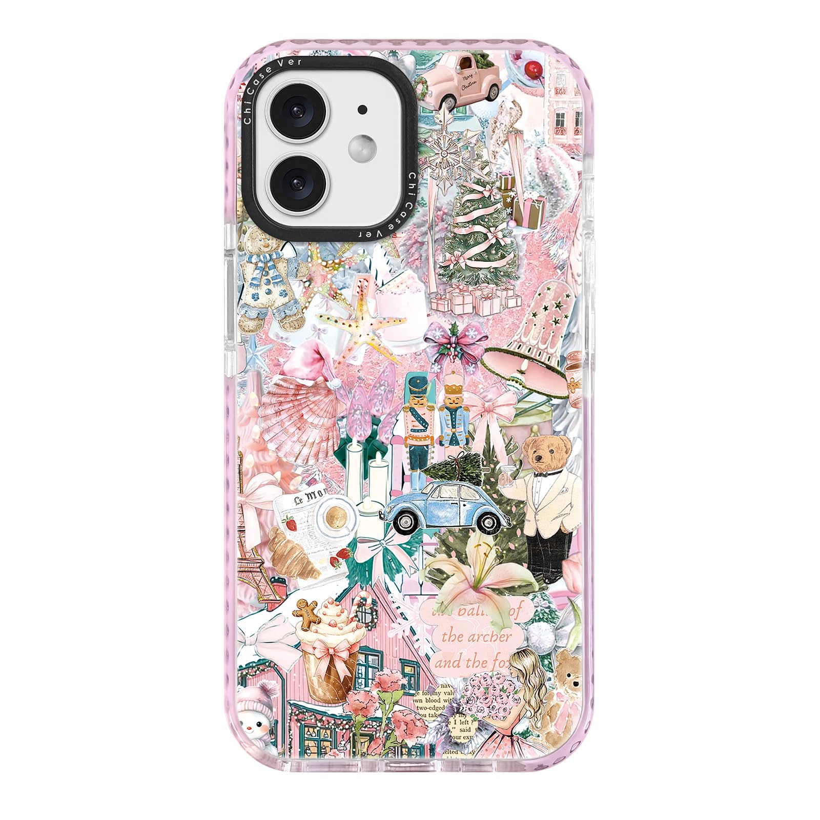 ChiCaseVer for iPhone 12 mini Case, Pink Nutcracker Ballet Collage Pattern with Teddy Bears & Girly Cozy Vibes, Trendy Girly Sof