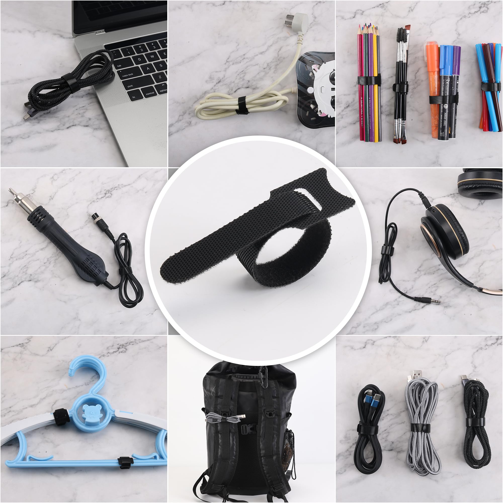 Nettbe Reusable Cable Ties Adjustable Cord Straps Nylon Black 6 Inch 210 Pack