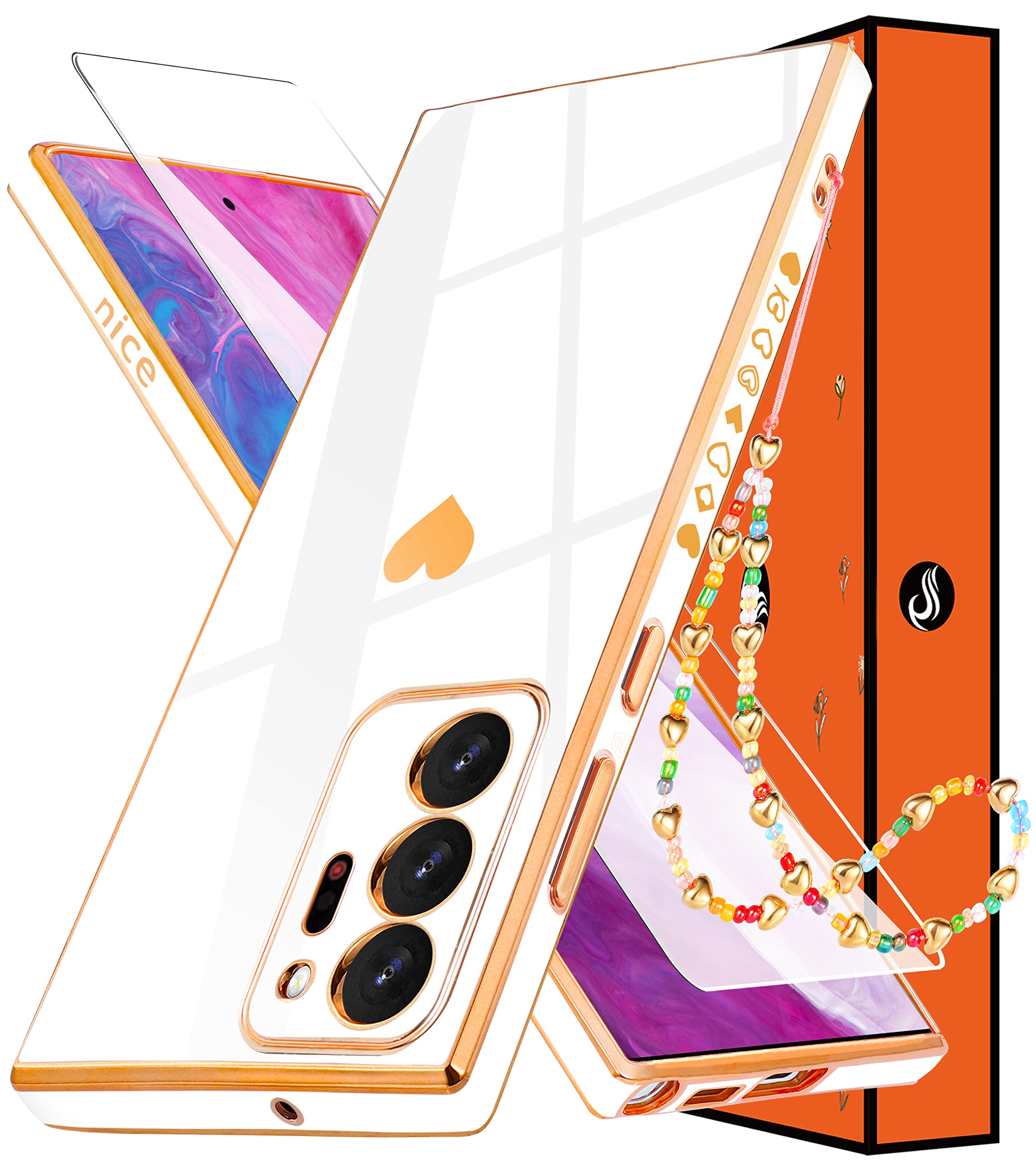 Shorogyt (3In1 Heart Case For Samsung Galaxy Note 20 Ultra 5G/4G 6.9 Inch Women Cute Aesthetic Love Hearts Pattern Girls White G