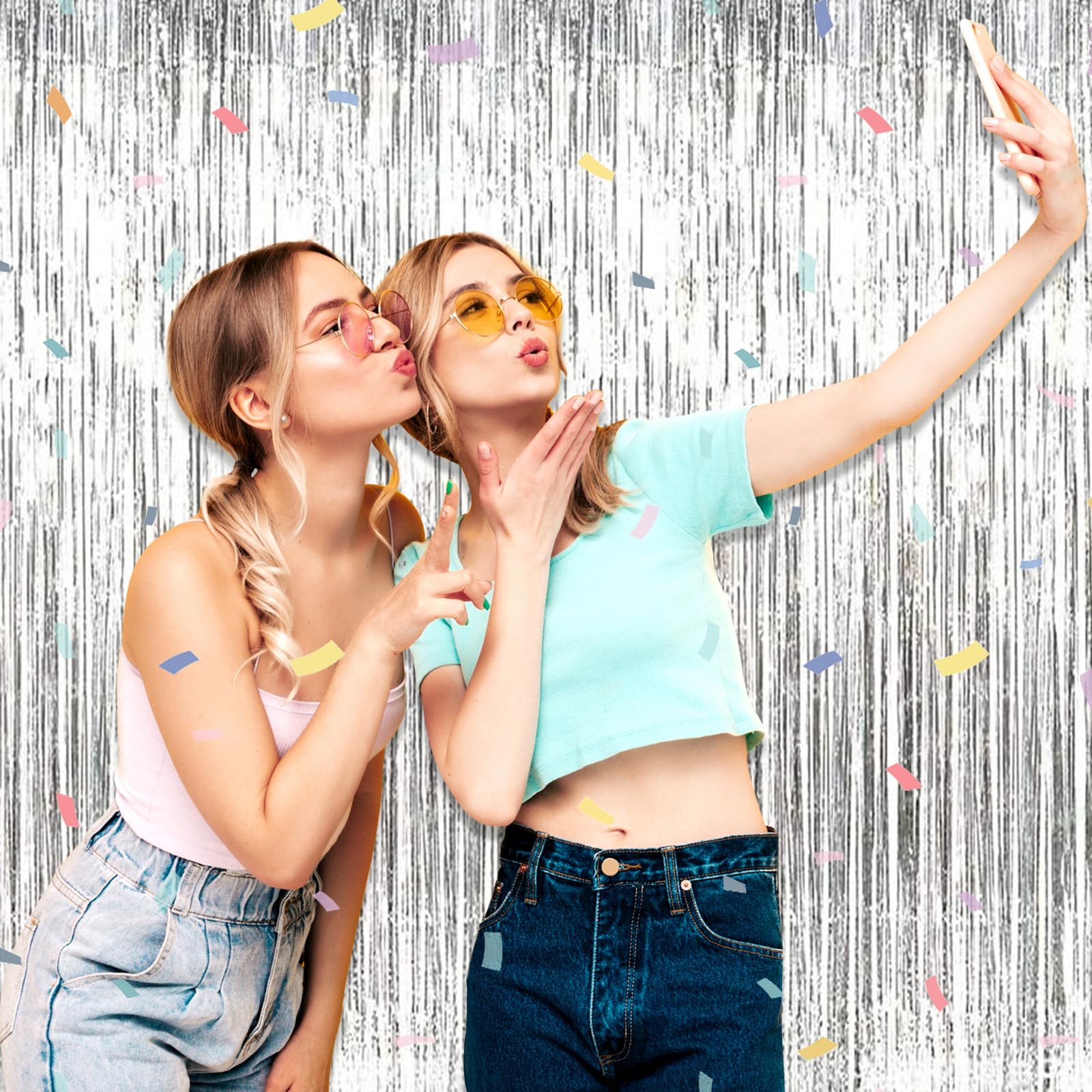 3 Pack Silver Foil Fringe Curtain Backdrop, 3.28Ft X 8.2Ft Metallic Tinsel Foil Fringe Streamer Curtains For Photo Booth, Christ