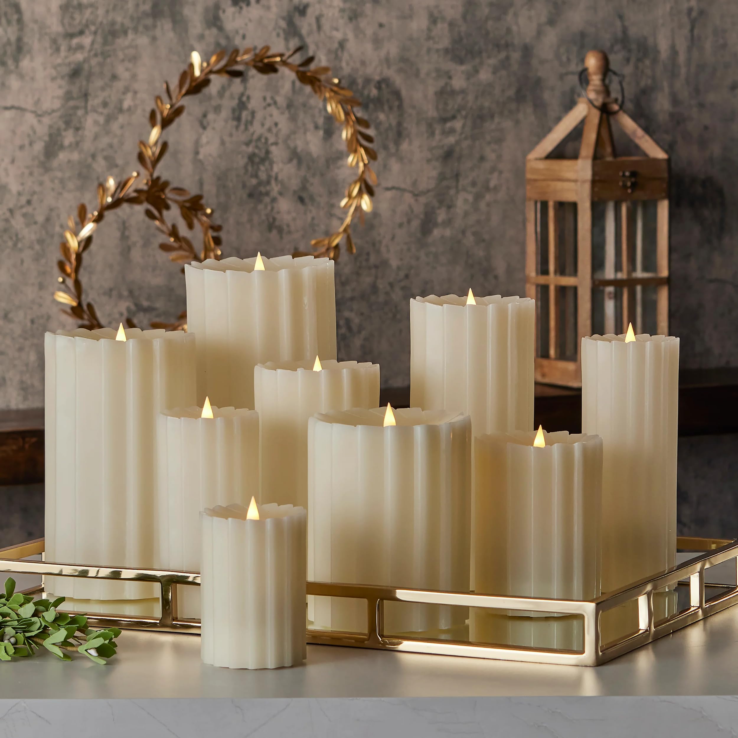 Seasonal Llc Sutton Fluted Seasonal Realistic Motion Flameless Battery Powered Pillar Candle | 3D Moving Flame | Adjustable Brig