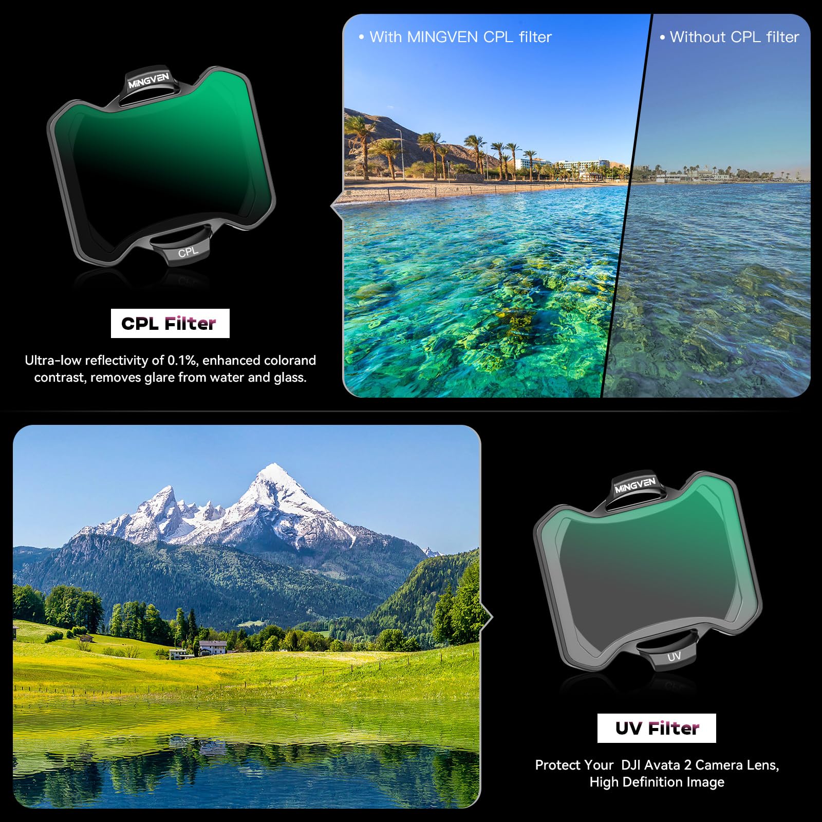 MINGVEN Avata 2 ND Filters Set 6-Pack (UV CPL ND8 ND16 ND32 ND64) Optical Glass for DJI Drone Camera