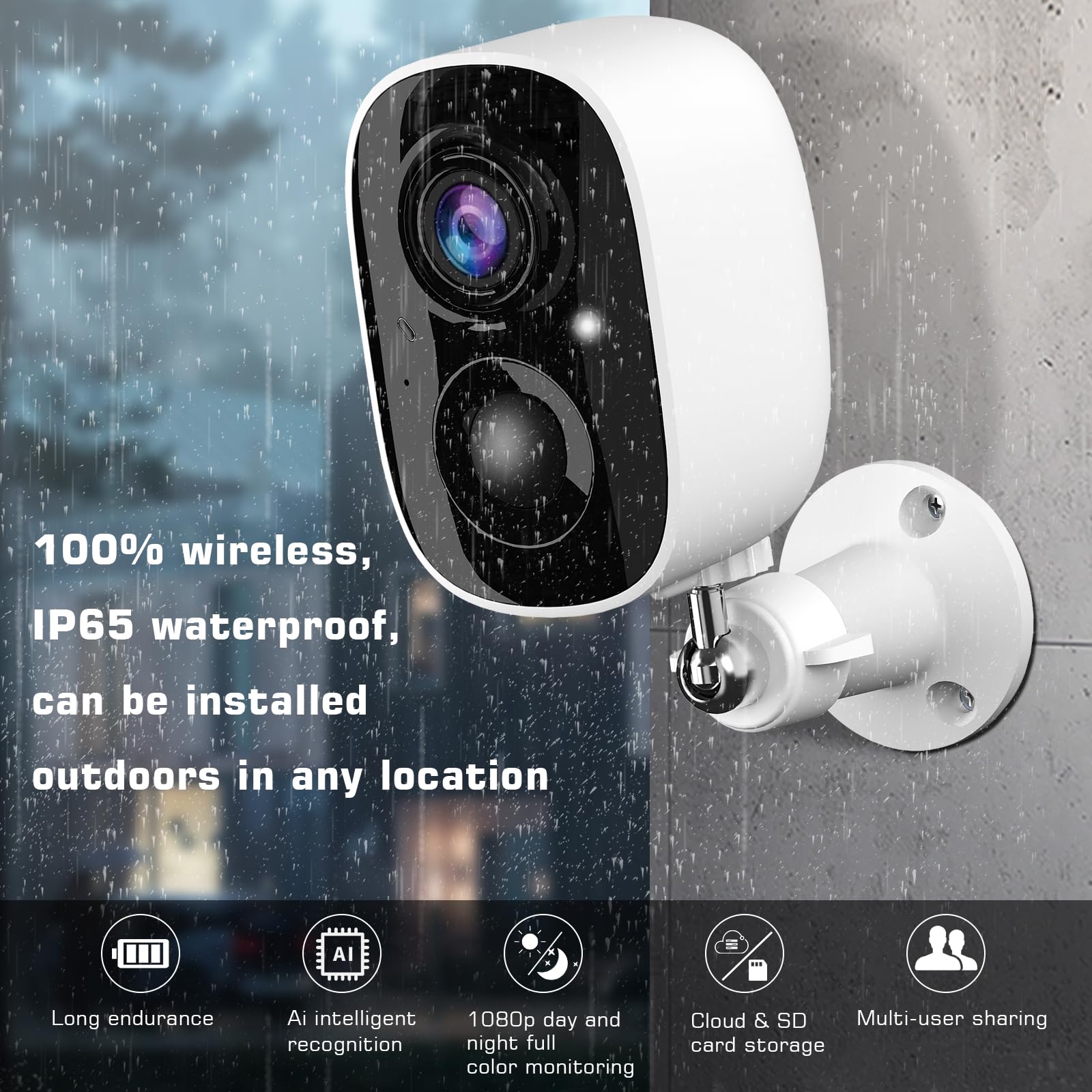 Hnkeyjx Security Cameras Wireless Outdoor 2 Pack, 1080P Wifi Surveillance Indoor Home Camera Battery Powered, Night Vision Ai Mo