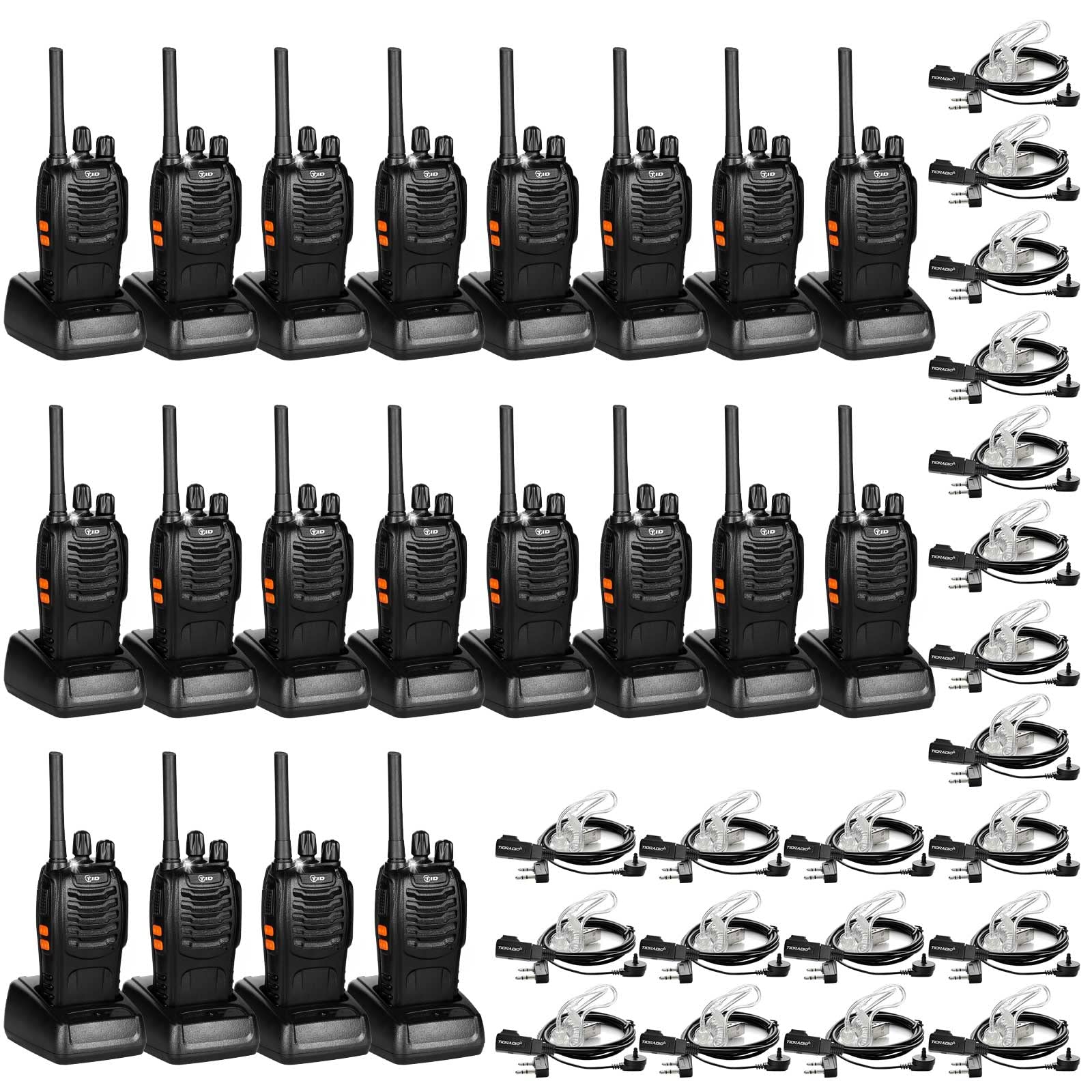 Tidradio Td V2 Walkie Talkies For Adults With Earpiece 2 Way Radios Walkie Talkies Long Range With Flashilght Two Way Radio Rechargeable For Business Or Family (20 Pack)