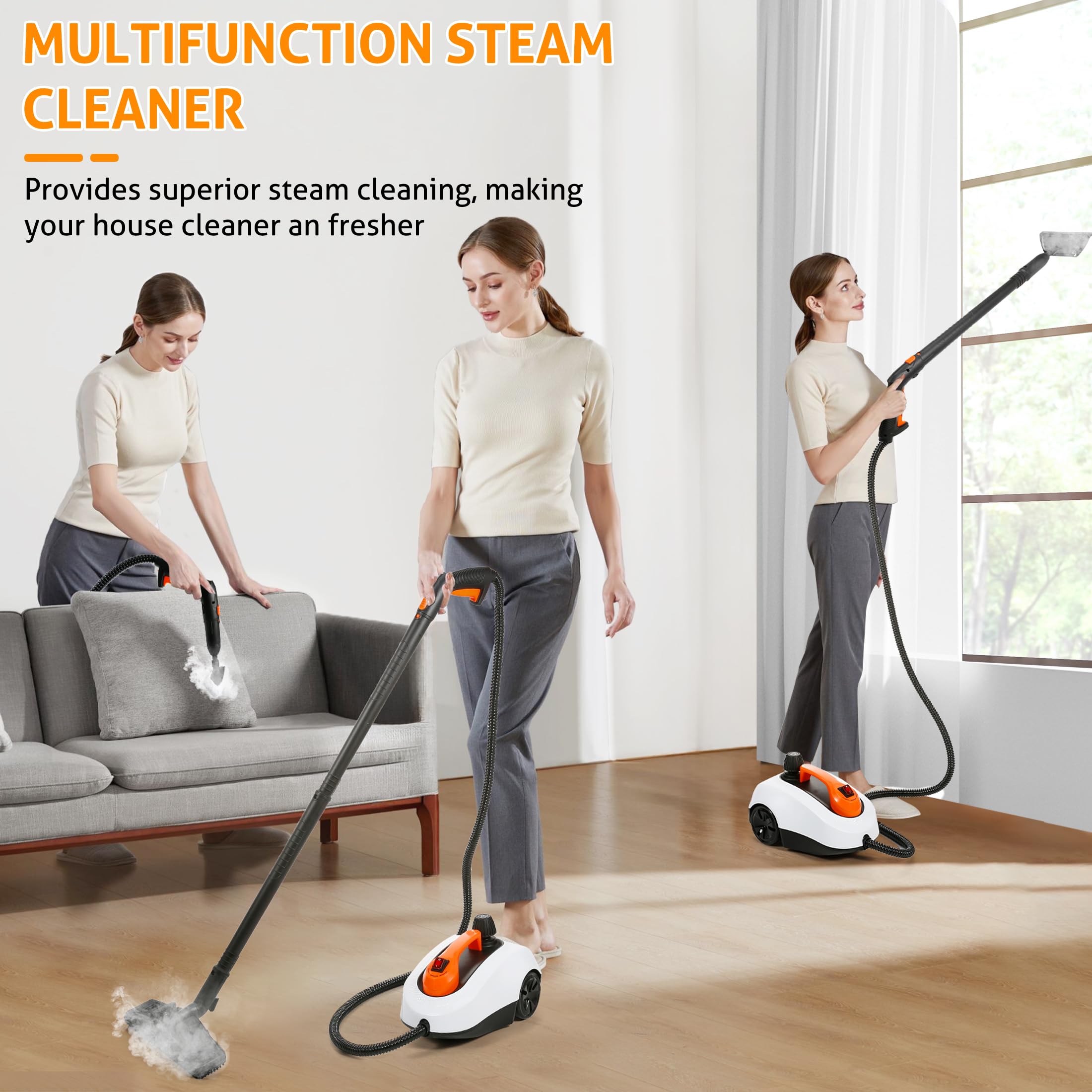 Wichemi Steamer For Cleaning 1800W High Temperature Handheld Steam Cleaner For Car With 1800Ml Water Tank, Electric Steam Cleani