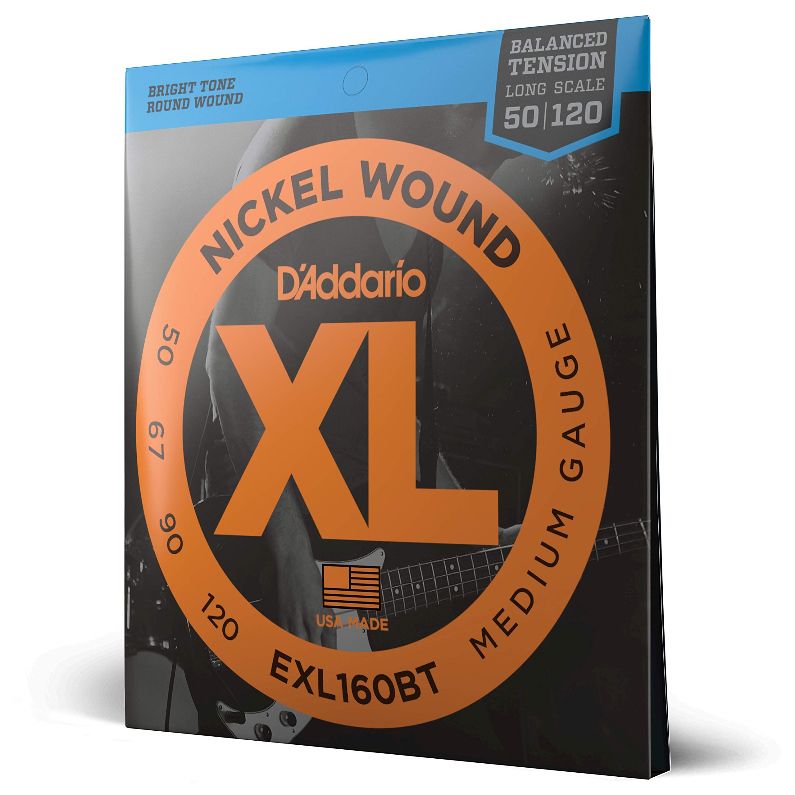 D'Addario Electric Bass Guitar Strings   Exl160Bt 50 120   Nickel Wound Bass Strings   For Bass Guitar 4 String   Balanced Tensi