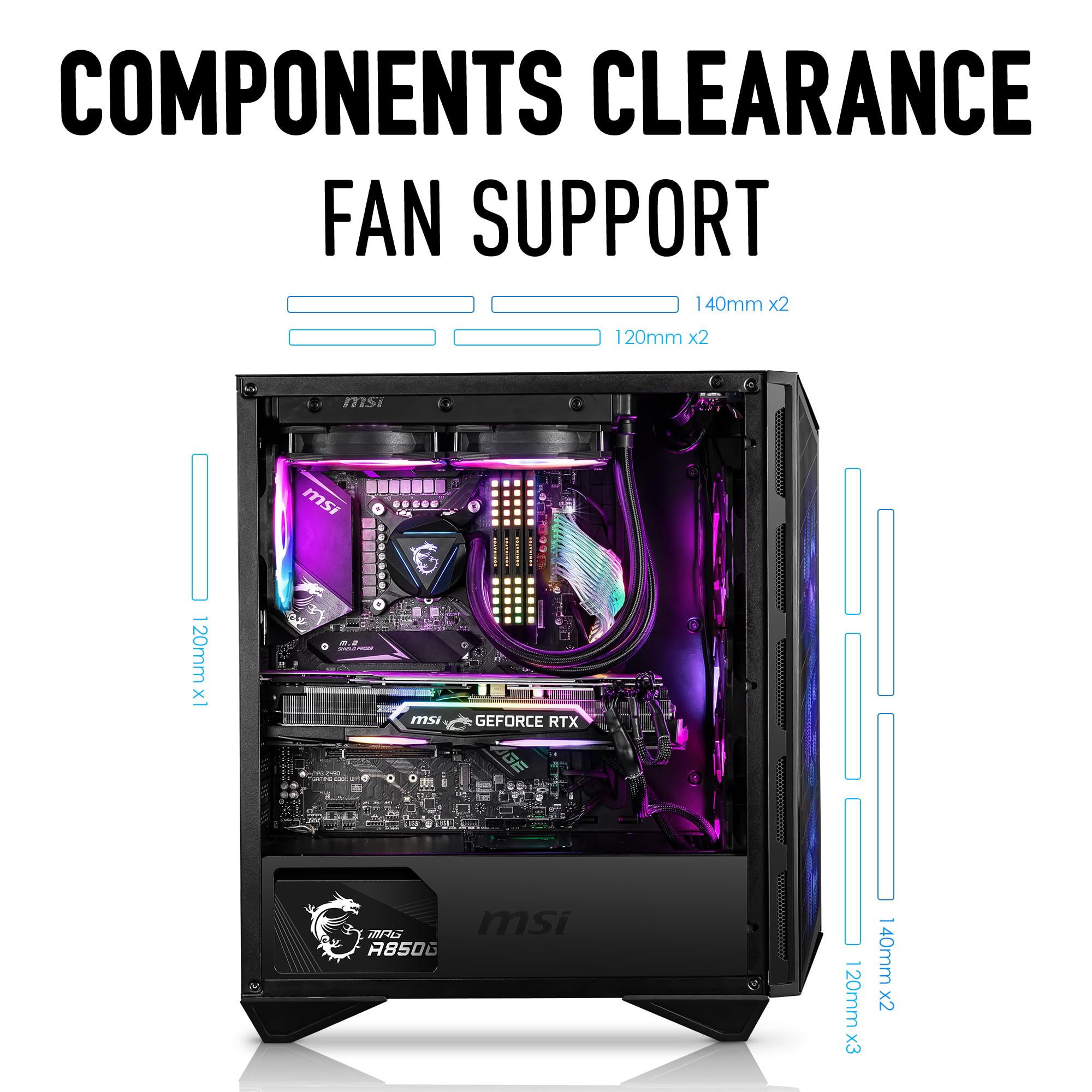 Msi Mpg Gungnir 111R Mid Tower Gaming Pc Case   Black, 4 X 120Mm Argb Fans, Usb 3.2 Gen2X2 Type C, Tempered Glass Panel, Magneti