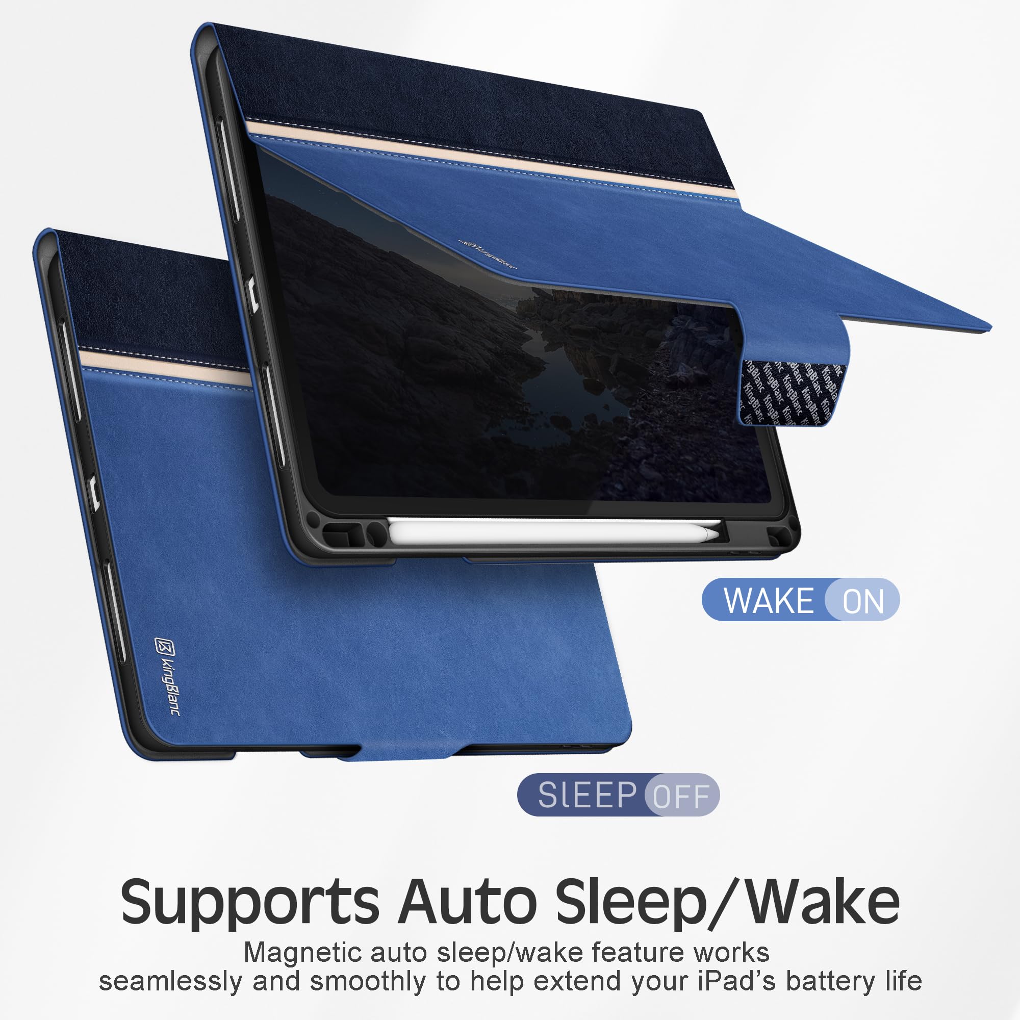 Kingblanc Case For Ipad Air 13 Inch Case (2024, M2) With Pencil Holder Vegan Leather Smart Stand Folio, Auto Wake/Sleep, Multi A