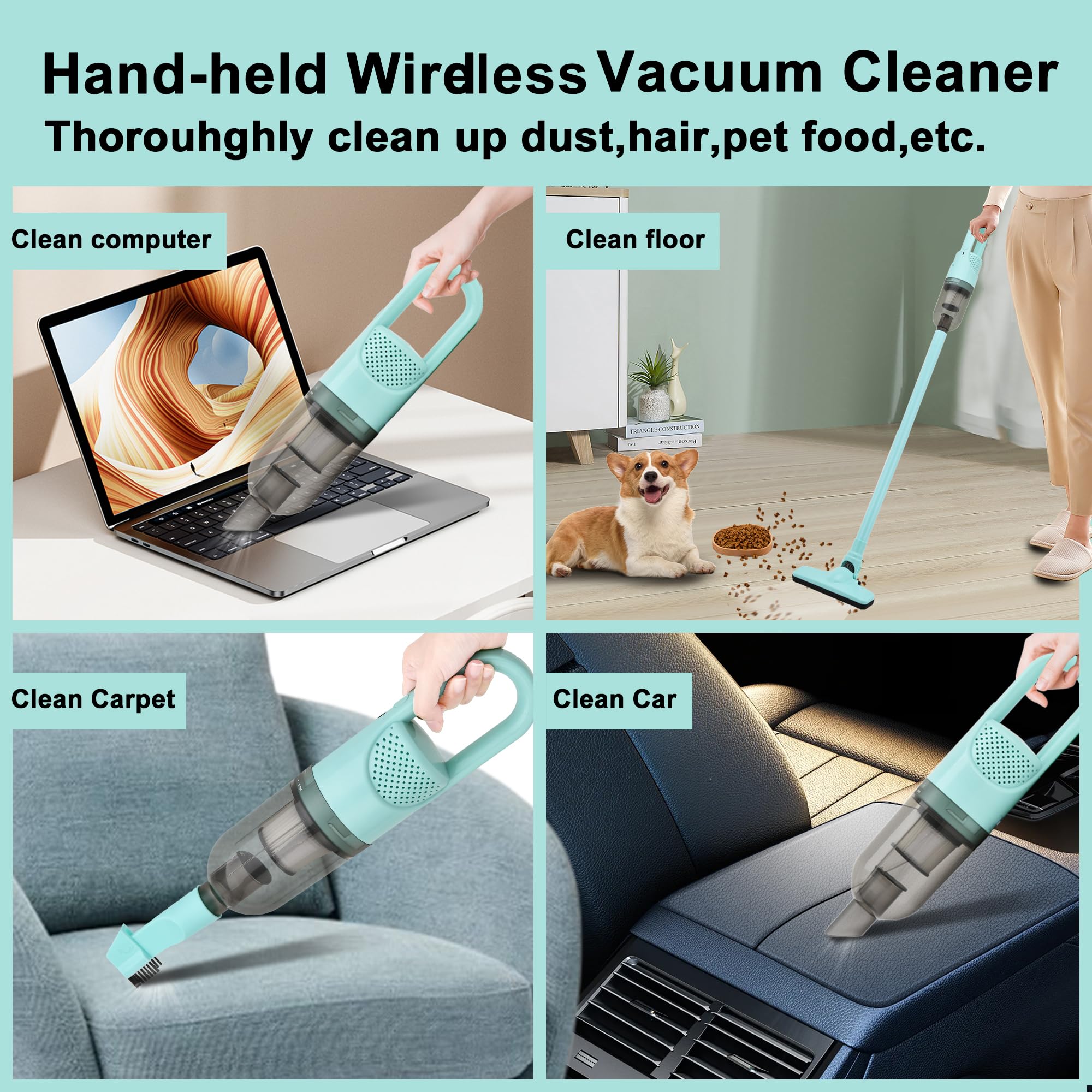 Sippon Cordless Vacuum Cleaner, 2 In 1 Lightweight Stick Vacuum W/100W Powerful Motor & Led Display, Portable Handheld Vacuum Fo