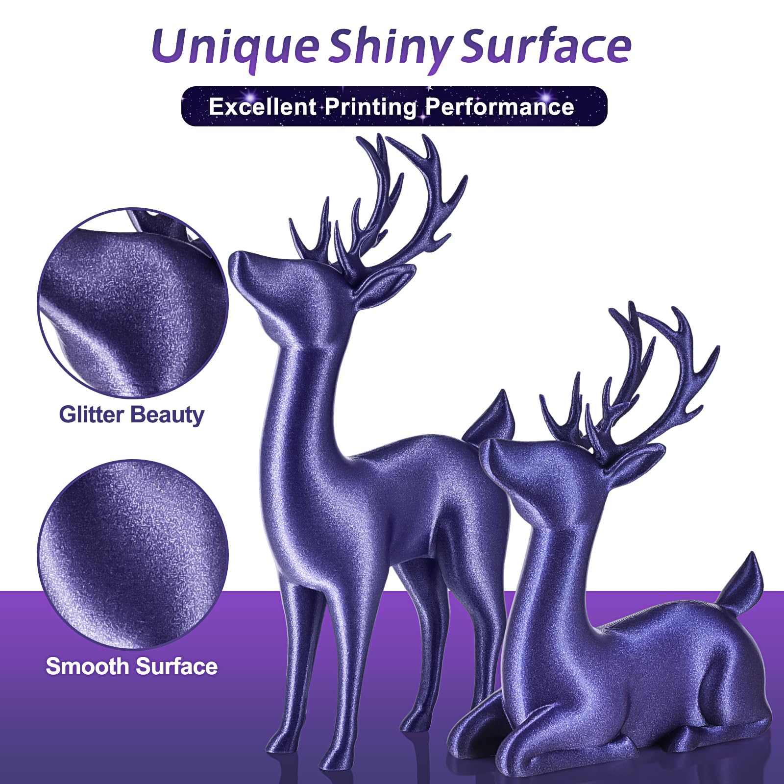 Eryone Glitter Pla Filament For 3D Printer, 1.75Mm +/-0.03Mm, 1Kg(2.2Lbs)/Spool, Sparkle Purple