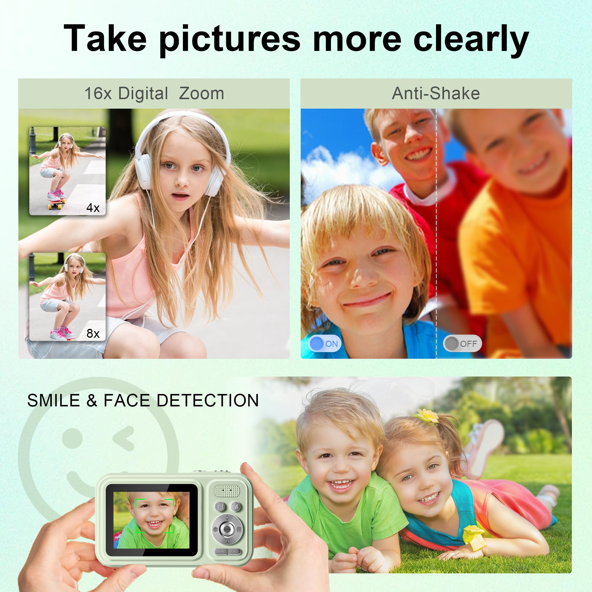 Jvscam Digital Camera, Autofocus 48Mp Point And Shoot Digital Cameras, Fhd 1080P Kids Camera With 32Gb Card, 16X Zoom Anti Shake