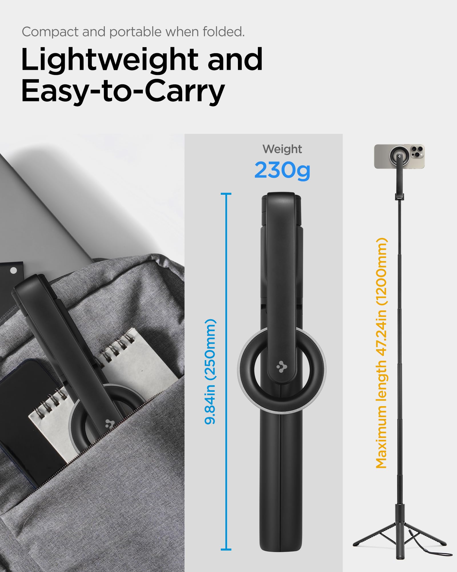 Spigen Selfie Stick Tripod Stand With Bluetooth Remote Control Shutter 47 Extendable Holder Compatible With Magsafe Iphone 17/16