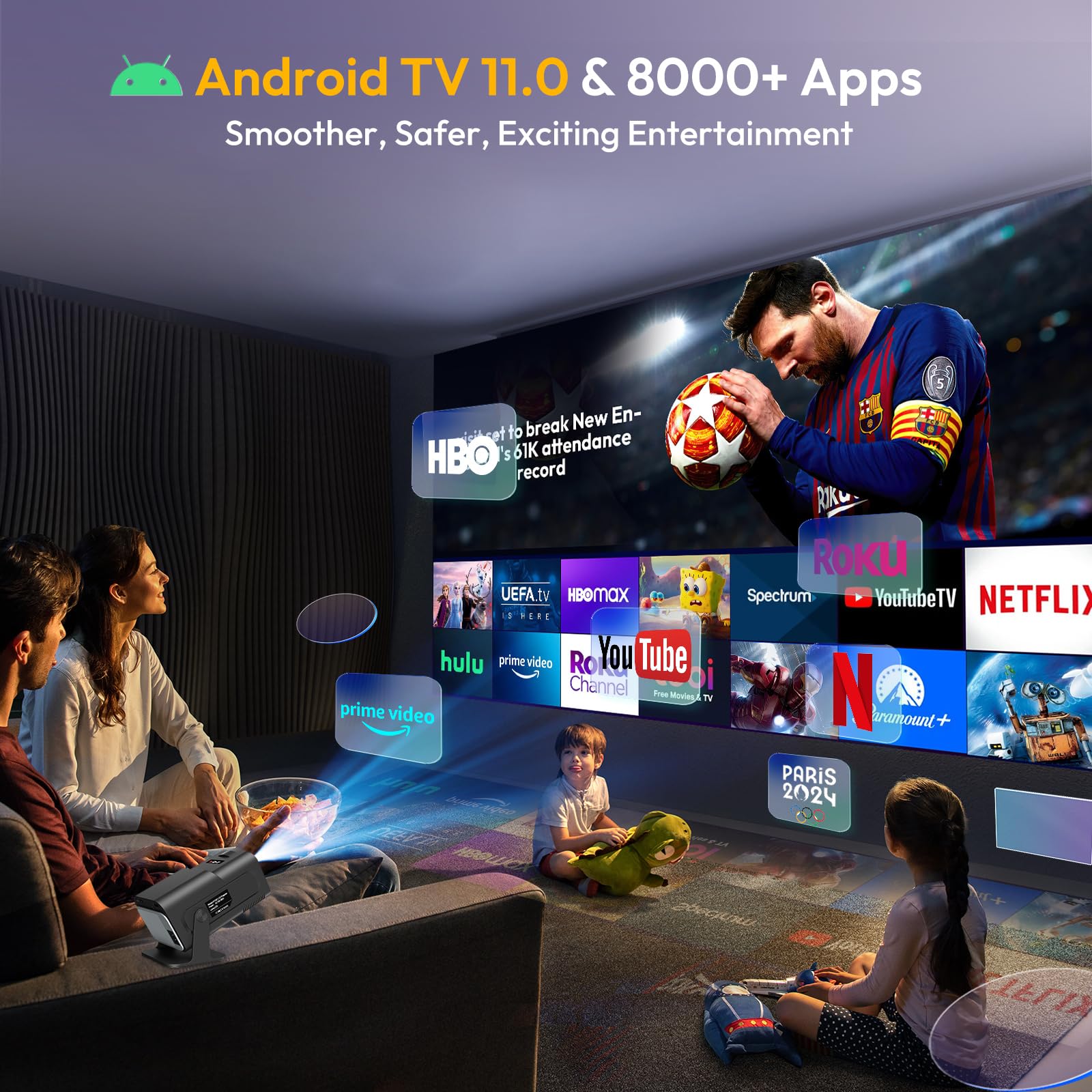 Smart Mini Projector Xgody Gimbal5 Android 11 Full Hd Projector Native 1080P 4K Support 5G Wifi 6 Bluetooth 5.0 Home Movie Proje