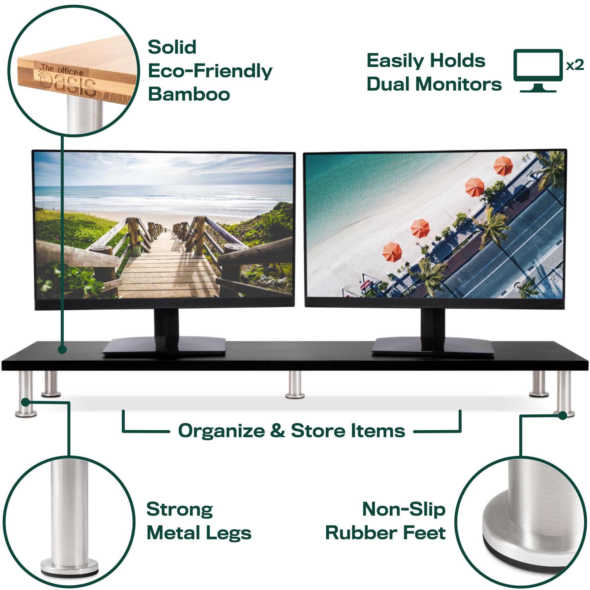 The Original Bamboo Dual Monitor Stand (As Seen On Pbs)   42 Inch Large Monitor Riser For Computer Screens, Laptop Or Tv   Desk