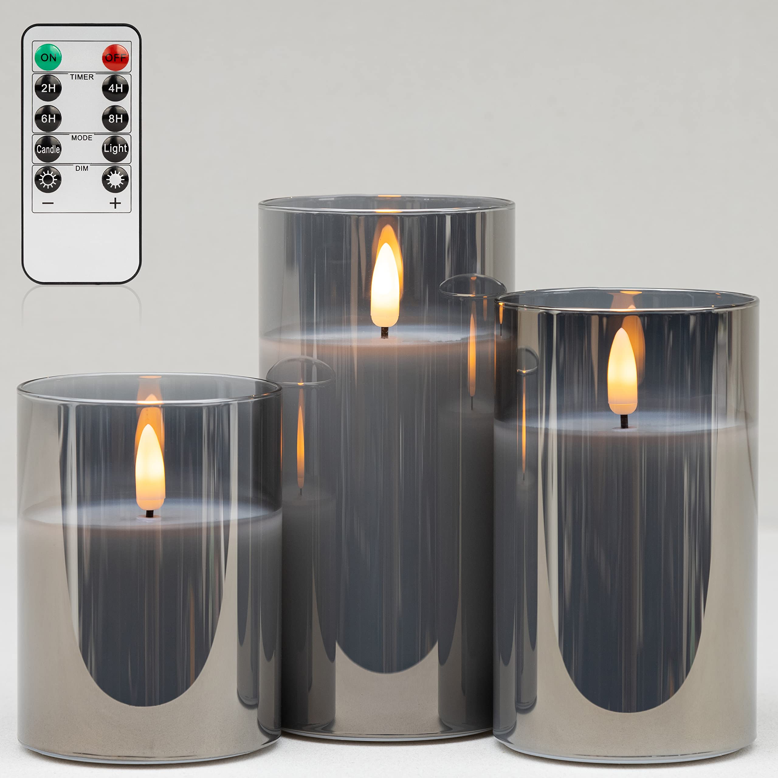 Angelloong Glass Battery Operated Candles, Flickering Flameless Candles With Remote And Timer, Led Electric Pillar Candles For H