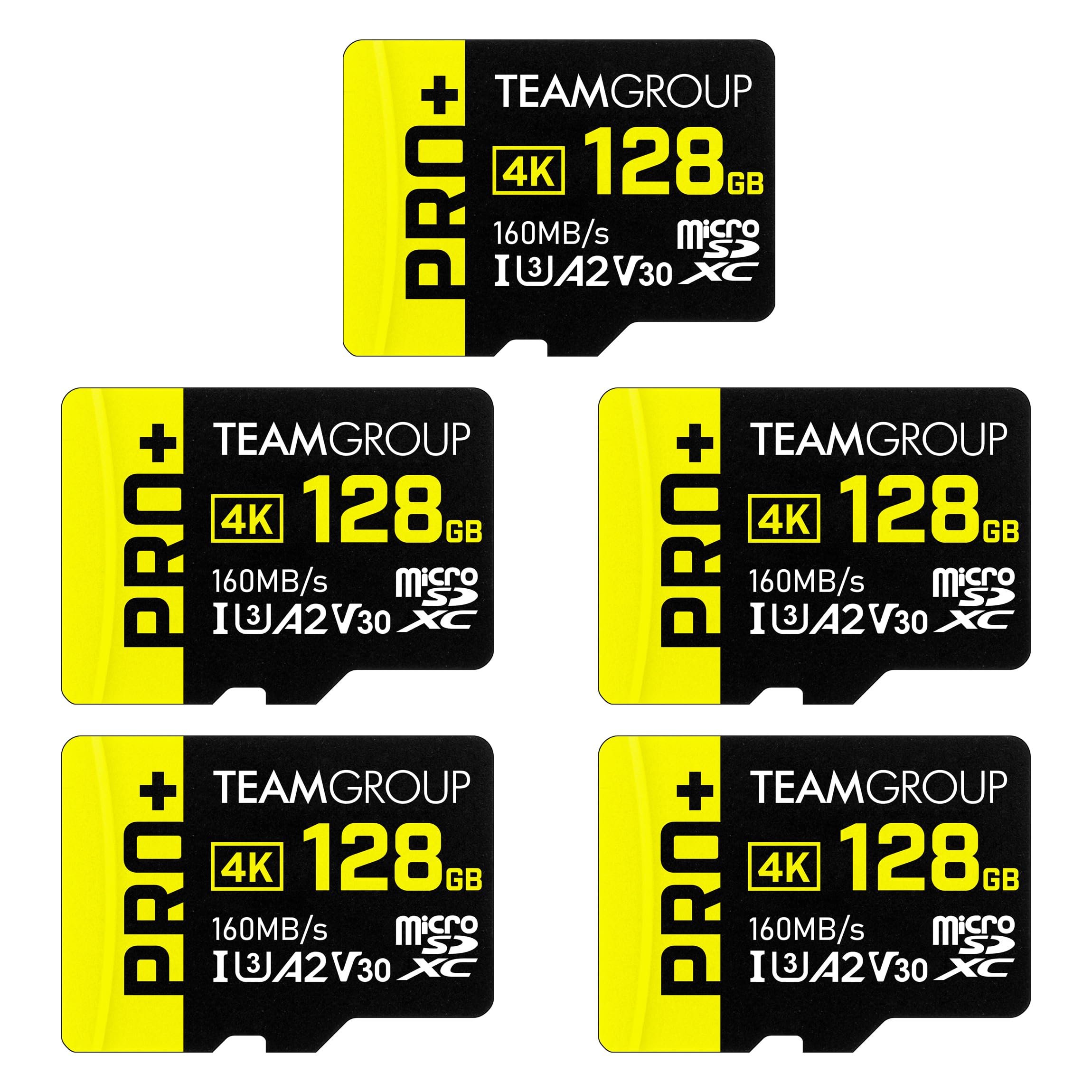 Teamgroup A2 Pro Plus Card 128Gb X 5 Pack Micro Sdxc Uhs I U3 A2 V30, R/W Up To 160/110 Mb/S For Nintendo Switch, Gaming Devices, Tablets, Smartphones, 4K Shooting, With Adapter Tppmsdx128Gia2V3003